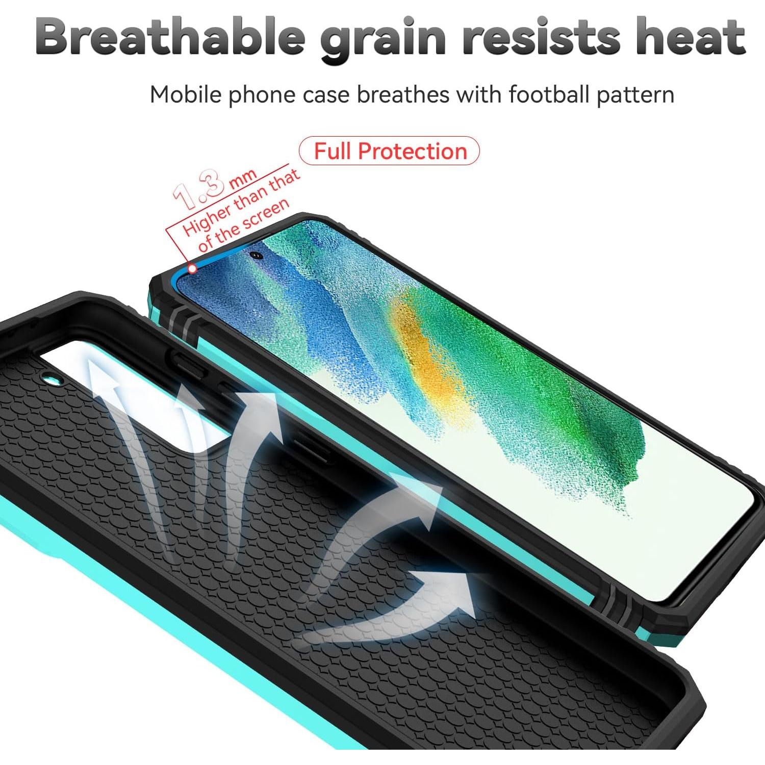 for Samsung Galaxy S21 FE 5G Case with Camera Lens Cover HD Screen Protector, Military-Grade Drop Tested Magnetic Ring Holder Kickstand Protective Phone Case for Samsung Galaxy S21 FE 5G (Mint)