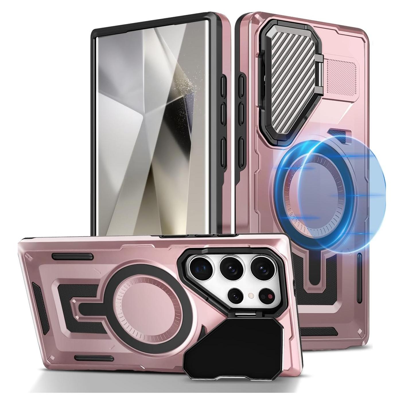 Funda Dura EMMPITU Rosa para Samsung Galaxy S23 Ultra con Soporte