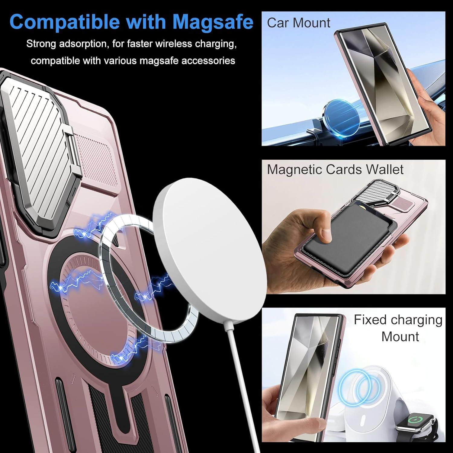 Funda Dura EMMPITU Rosa para Samsung Galaxy S23 Ultra con Soporte