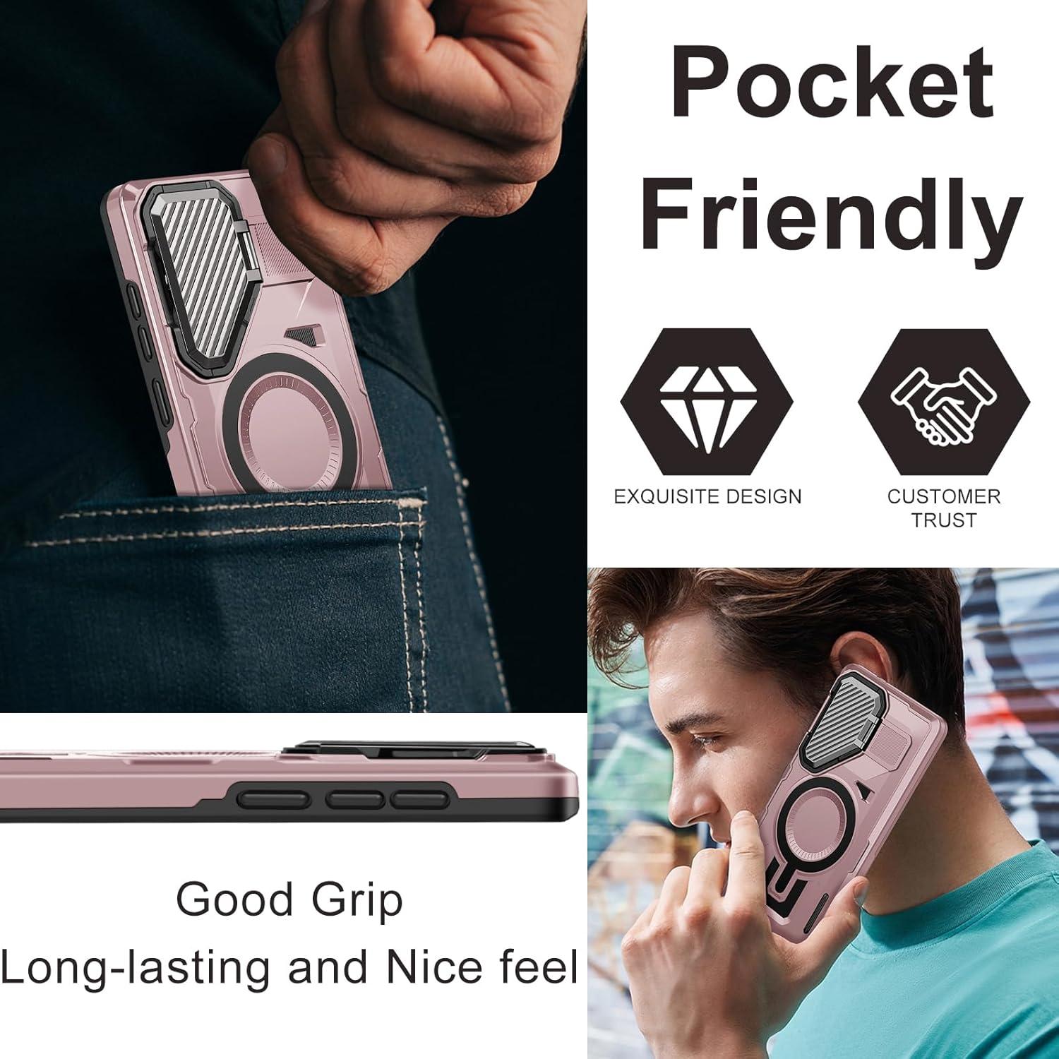 Funda Dura EMMPITU Rosa para Samsung Galaxy S23 Ultra con Soporte