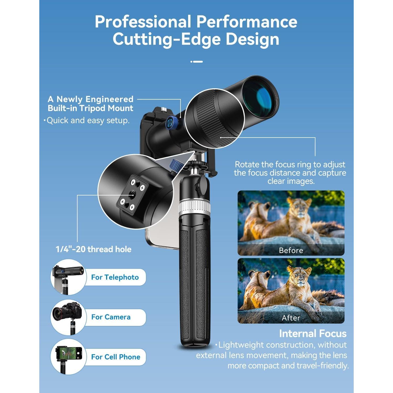 Lente Telefoto HD 30X APEXEL para Smartphones con Trípode