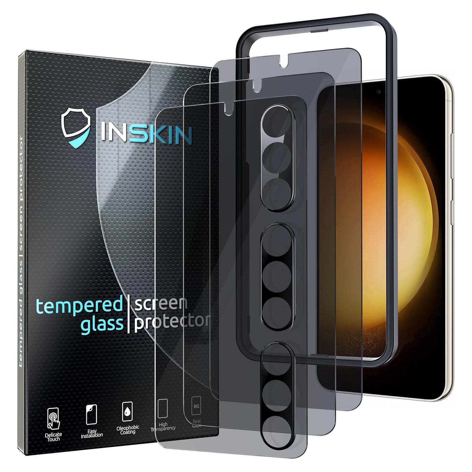 Inskin Privacy Screen and HD Clear Camera Lens Protector, fits Samsung Galaxy S23 5G 6.1 inch [2023] - 3+3 Pack, 9H Anti Spy Tempered Glass Film, Fingerprint Unlock, Case-Friendly