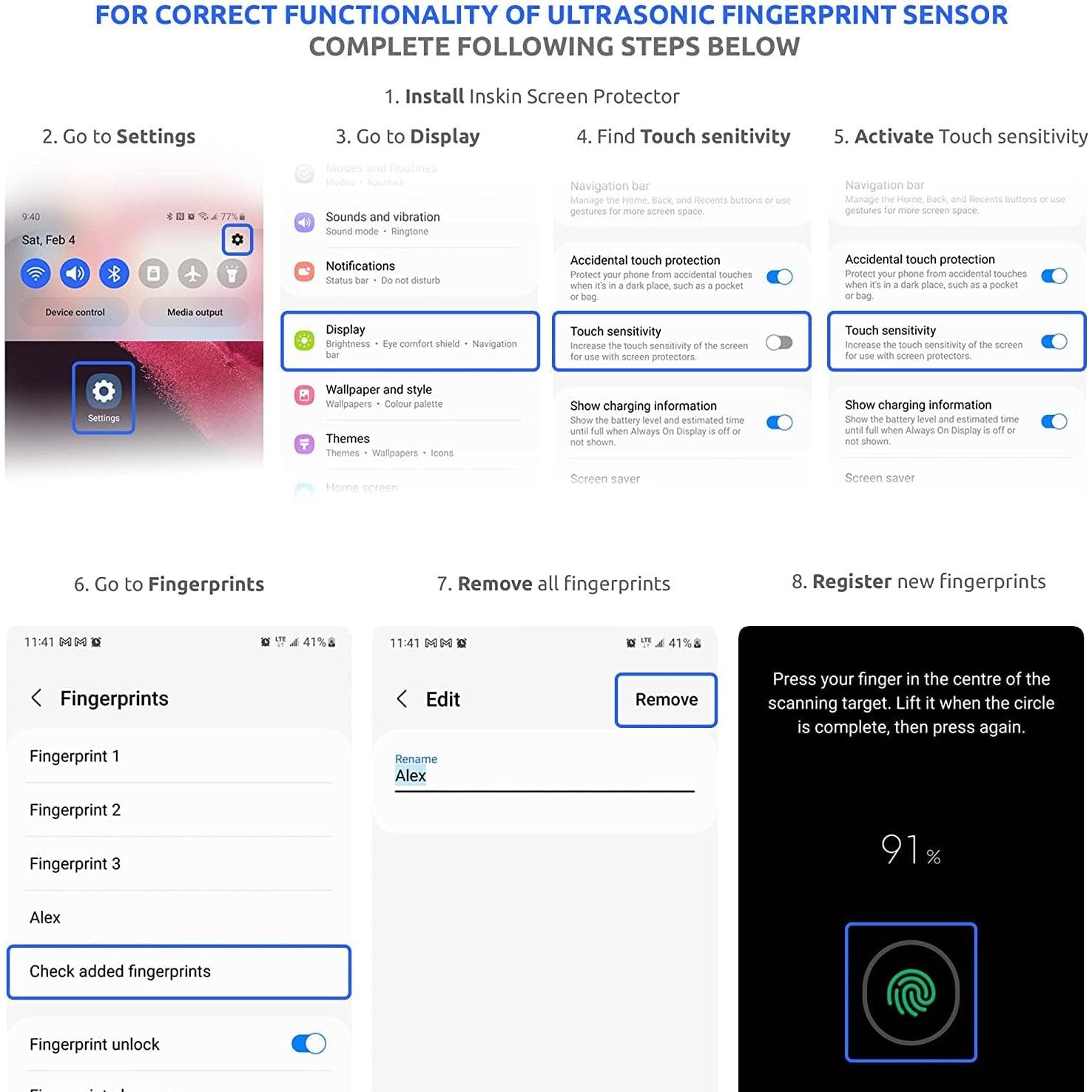 Inskin Privacy Screen and HD Clear Camera Lens Protector, fits Samsung Galaxy S23 5G 6.1 inch [2023] - 3+3 Pack, 9H Anti Spy Tempered Glass Film, Fingerprint Unlock, Case-Friendly