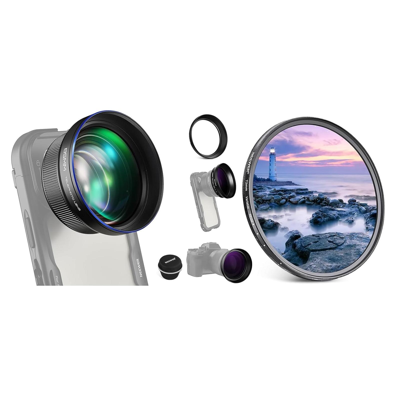 Lente Telefoto NEEWER 85mm 2.5X para Teléfono con Filtro ND