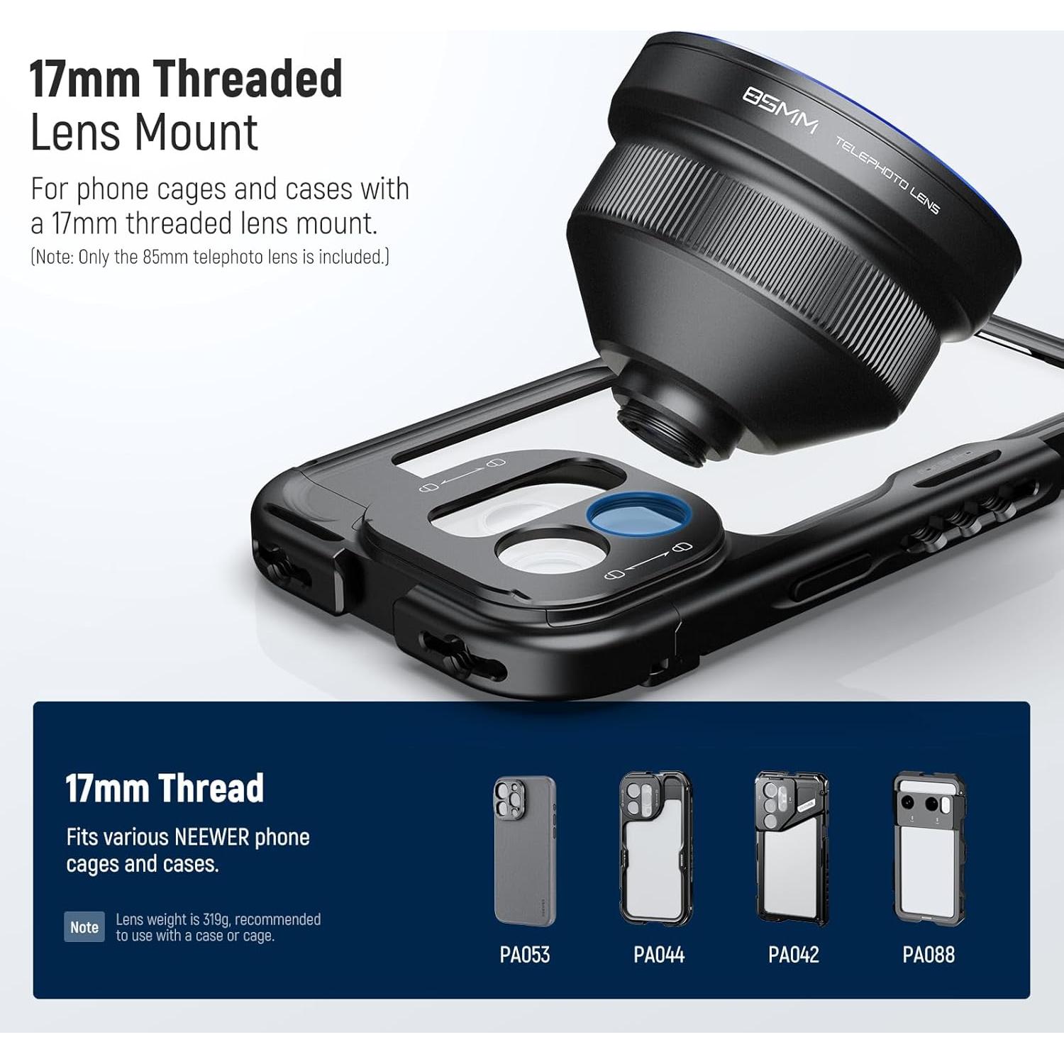 Lente Telefoto NEEWER 85mm 2.5X para Teléfono con Filtro ND
