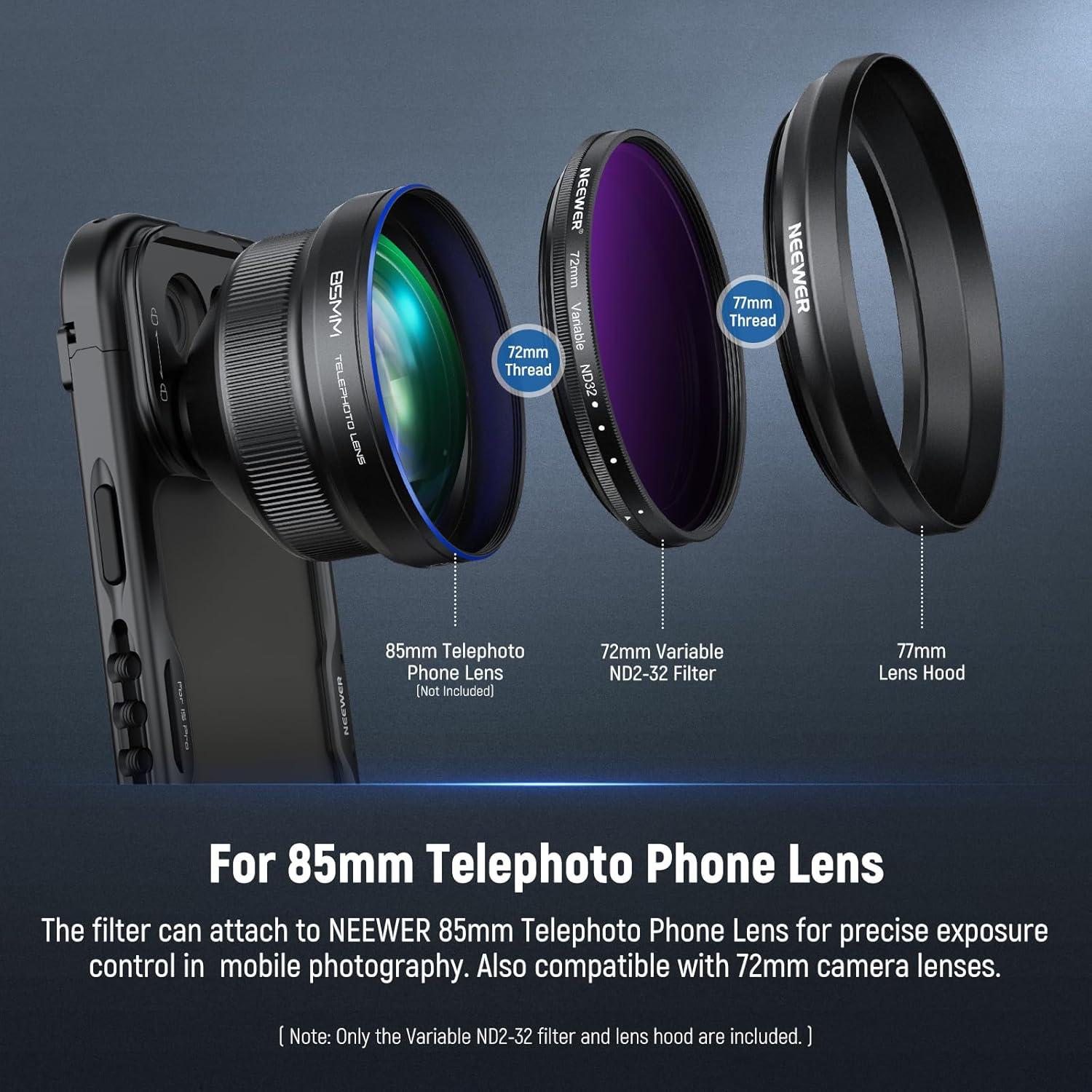 Lente Telefoto NEEWER 85mm 2.5X para Teléfono con Filtro ND