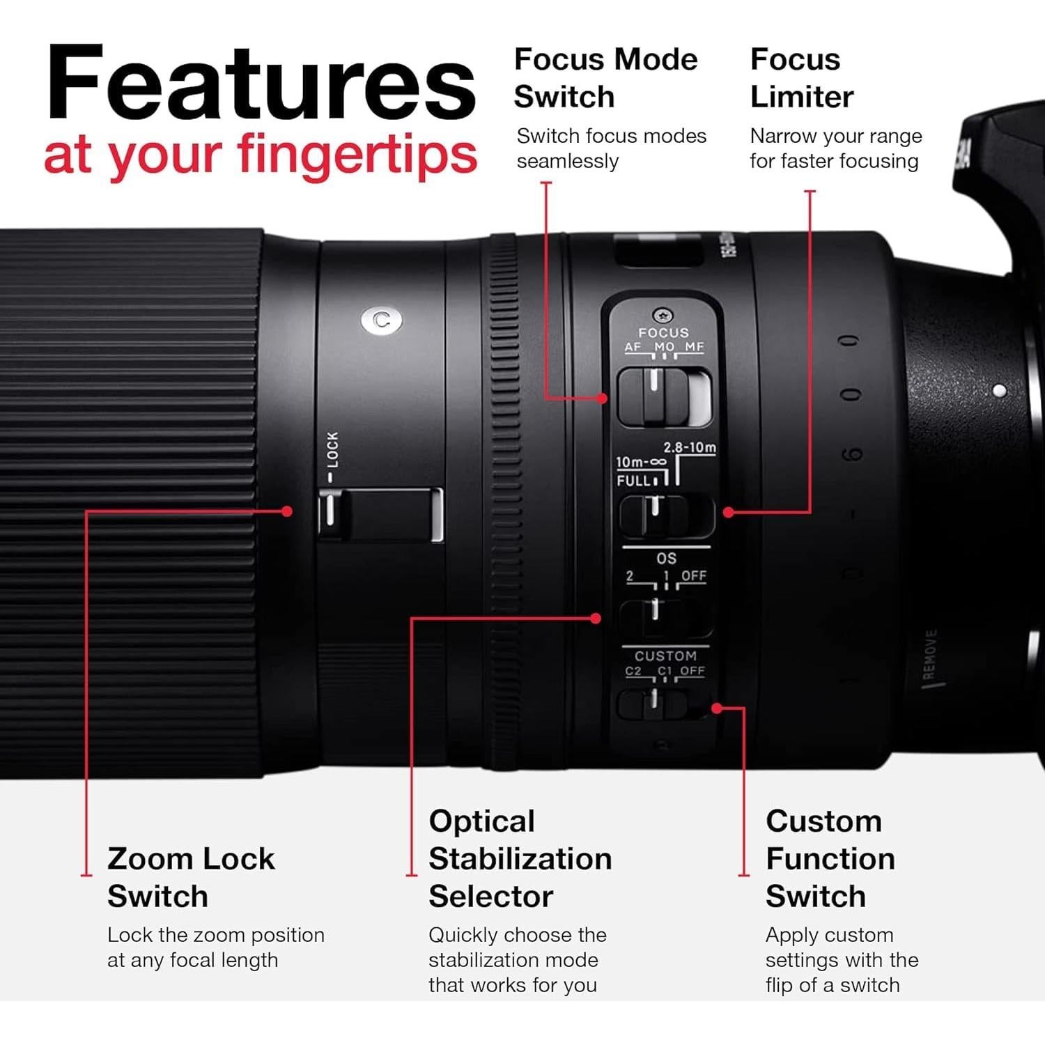 Lente Telefoto Sigma 150-600mm F5-6.3 para Nikon - 4.58 kg