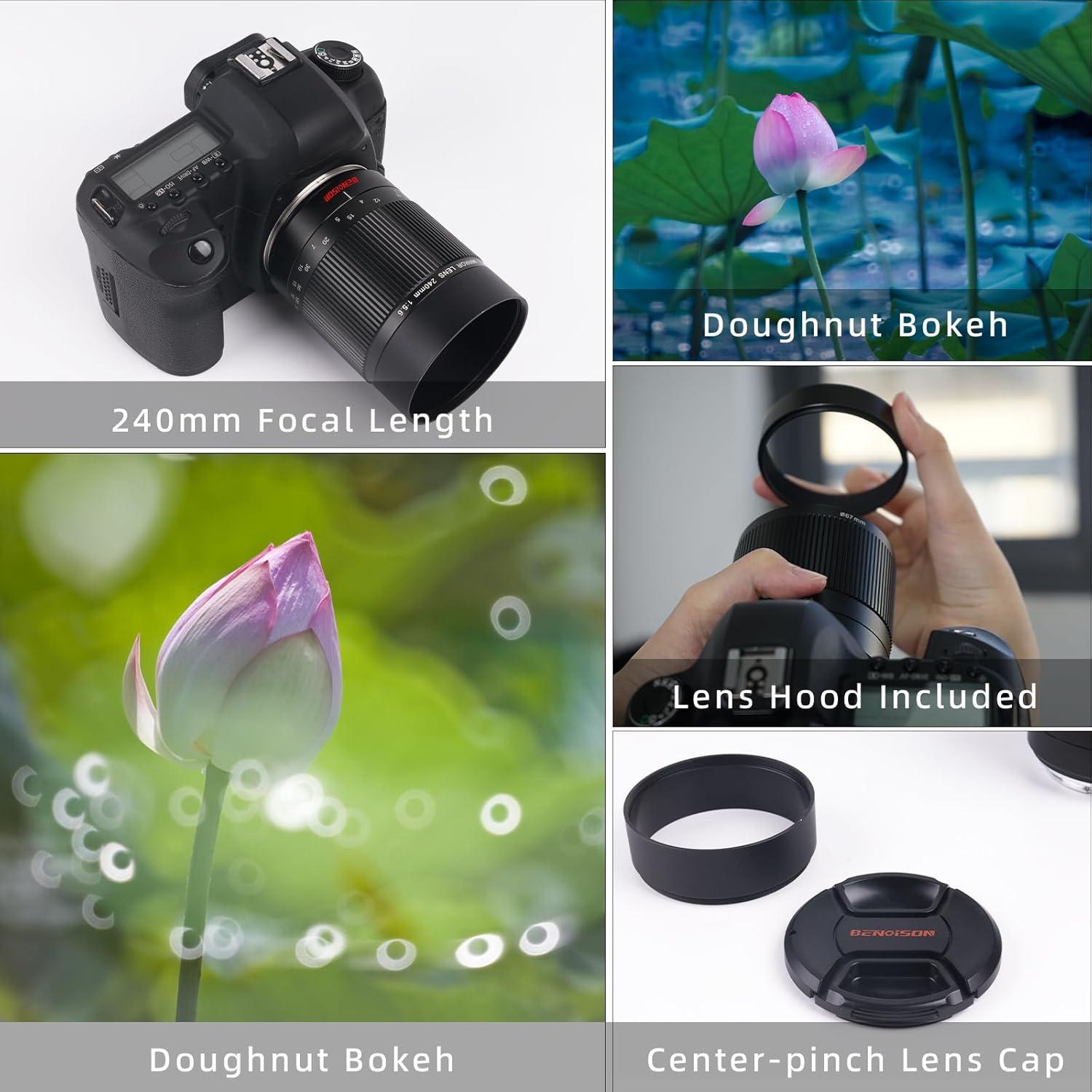 Lente Telefoto Manual BENOISON 240mm f5.6 para Canon EF