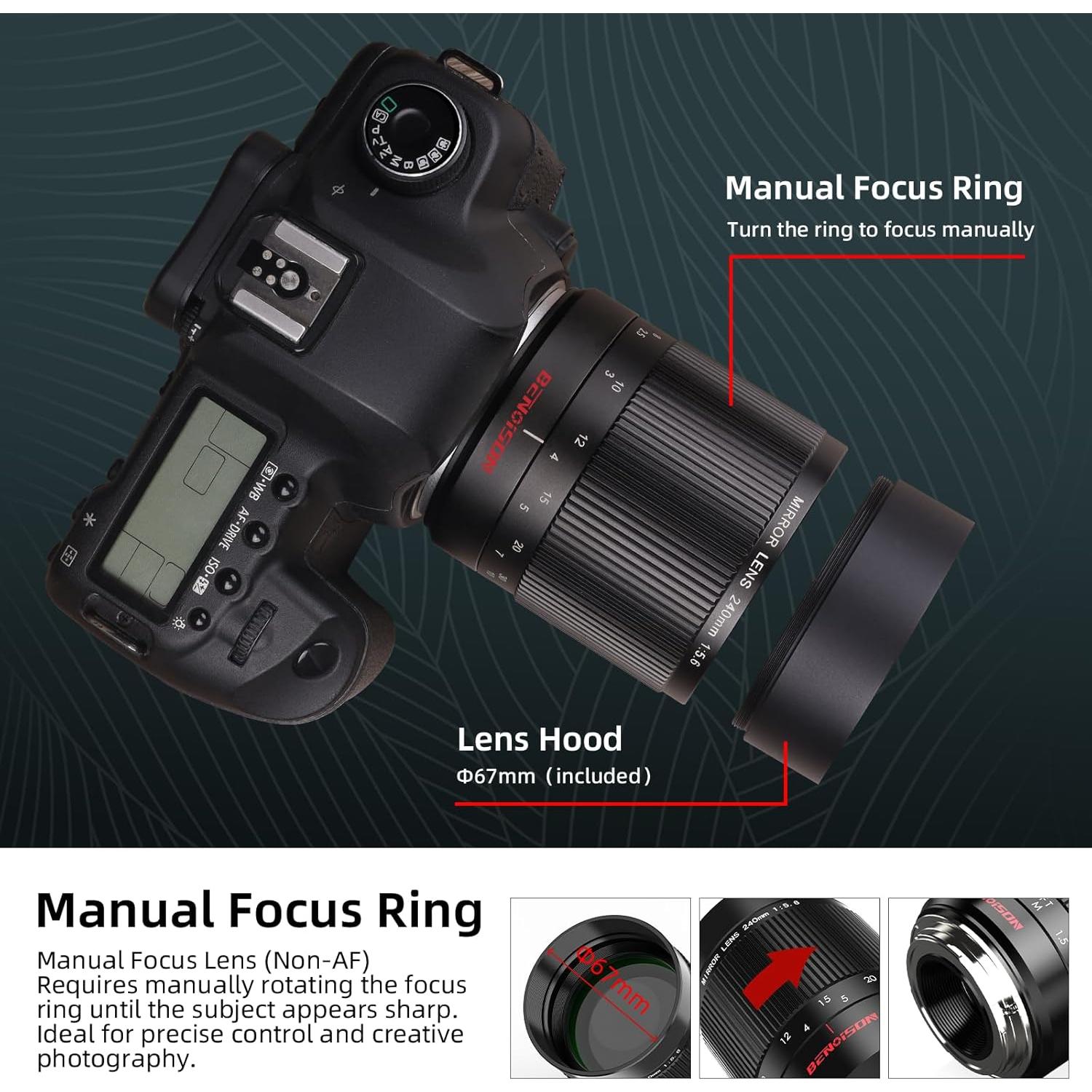 Lente Telefoto Manual BENOISON 240mm f5.6 para Canon EF