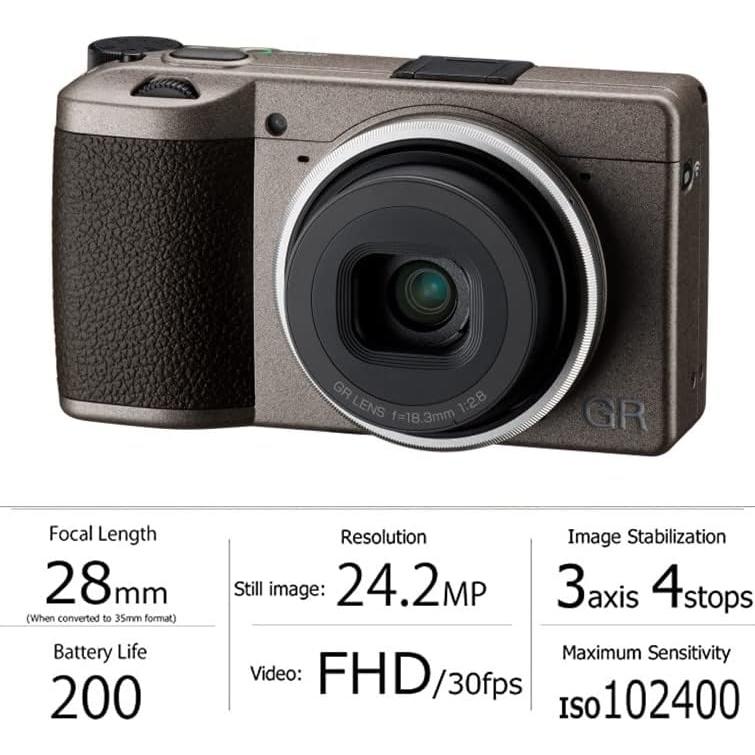 GR III Diary Edition, Metallic Warm-Gray Body with Dark Brown Grip and Natural Silver Ring, Digital Compact Camera with 24MP APS-C Size CMOS Sensor, 28mmF2.8 GR Lens (in The 35mm Format)