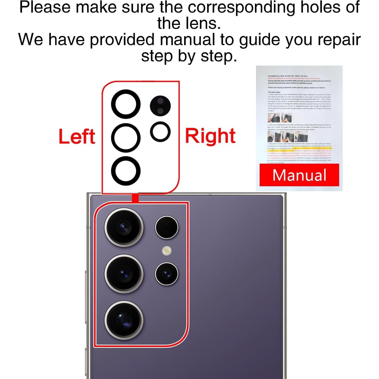 Reemplazo Cristal Lente Cámara Samsung Galaxy S24 Ultra 2PCS