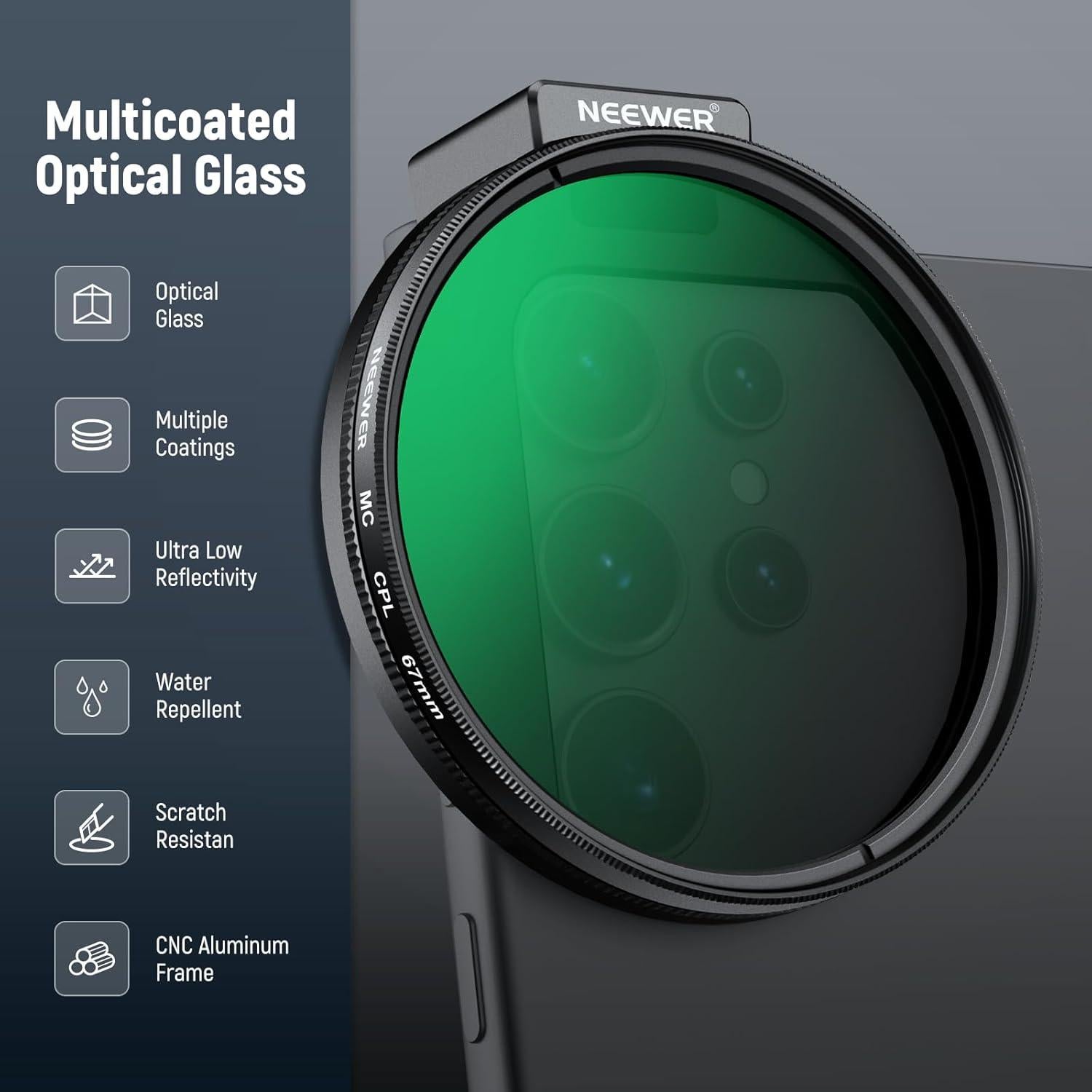 Kit de Filtros CPL 67mm NEEWER para Teléfonos con Abrazadera