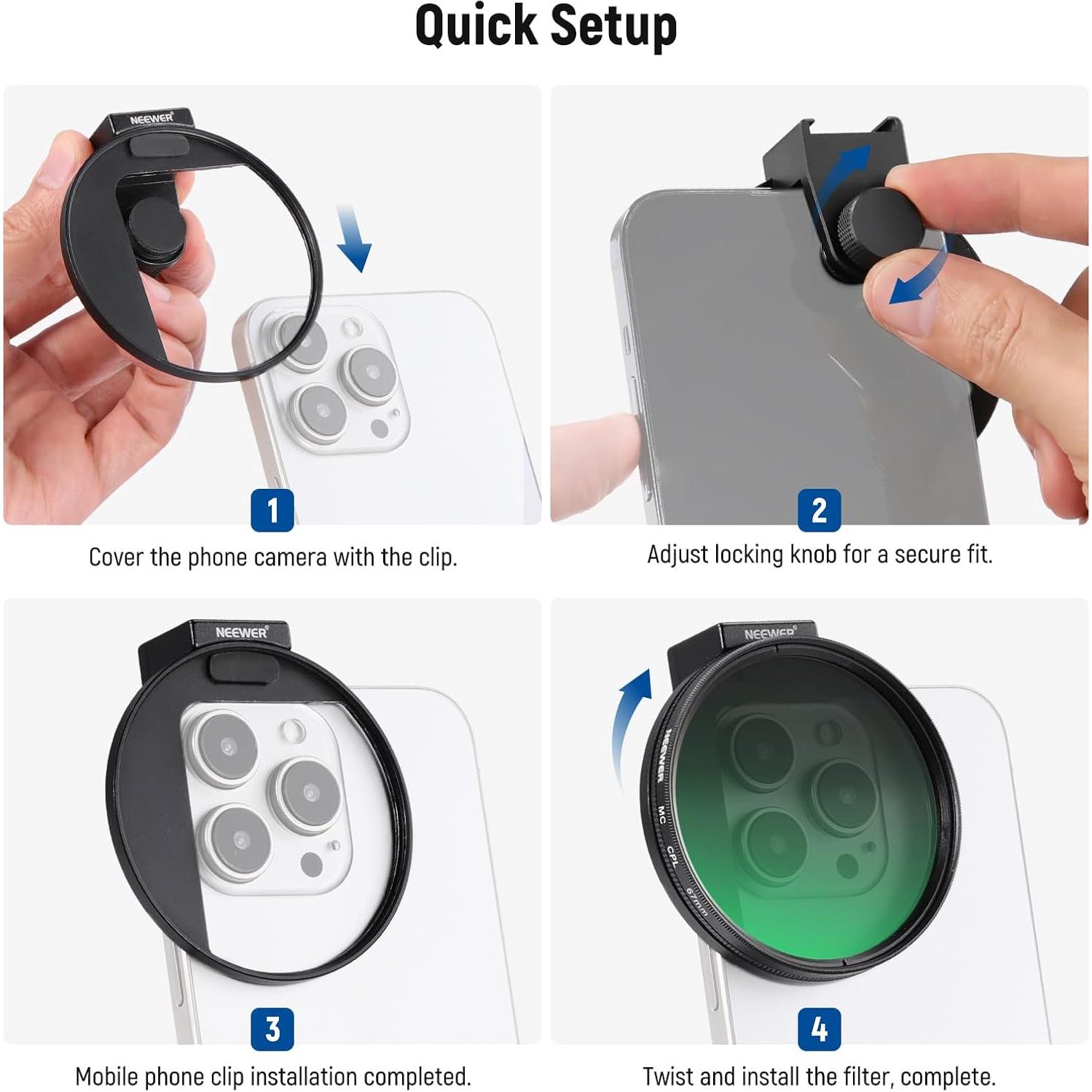 Kit de Filtros CPL 67mm NEEWER para Teléfonos con Abrazadera