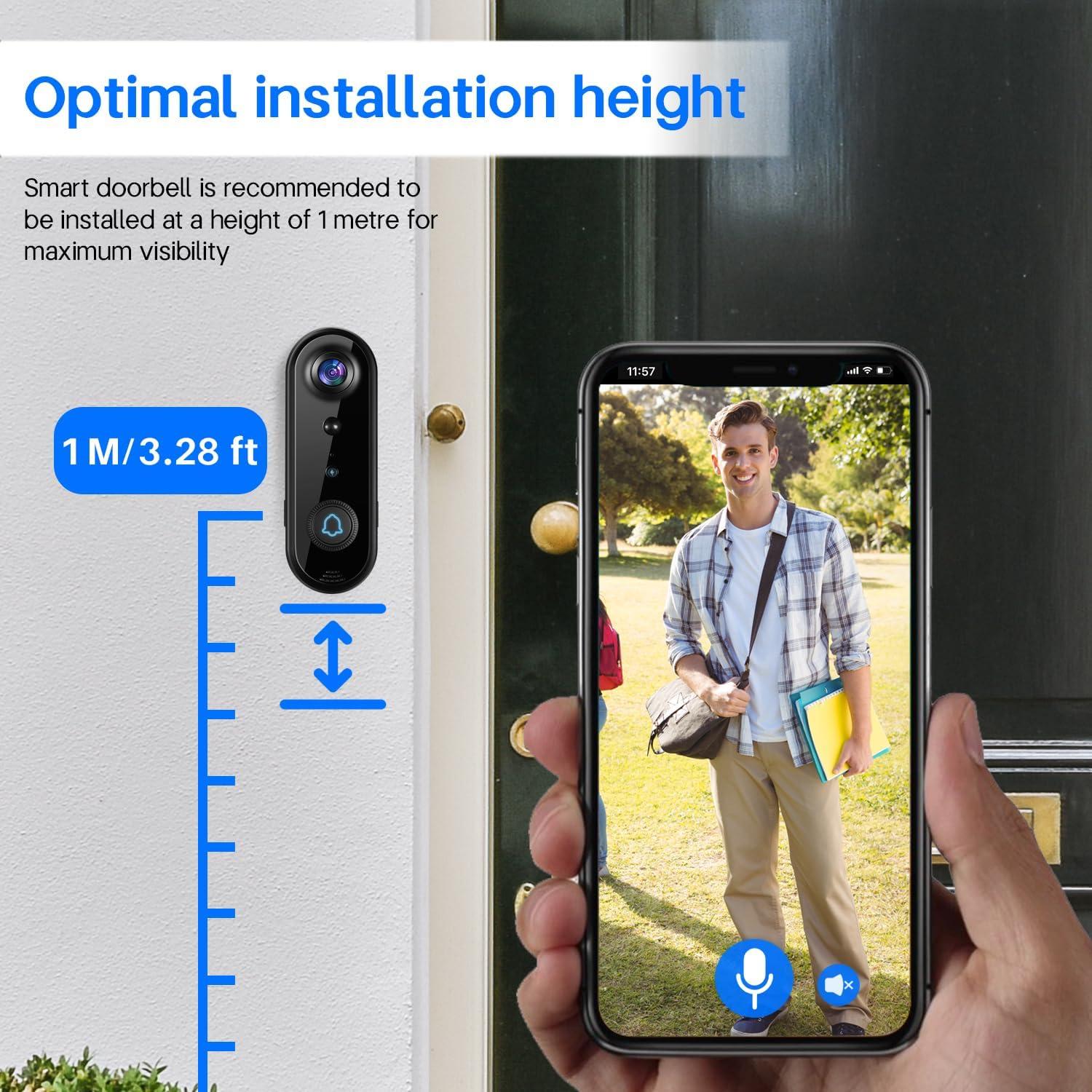 Cámara de Timbre Inalámbrica Taishixing 1080p con AI y Visión Nocturna