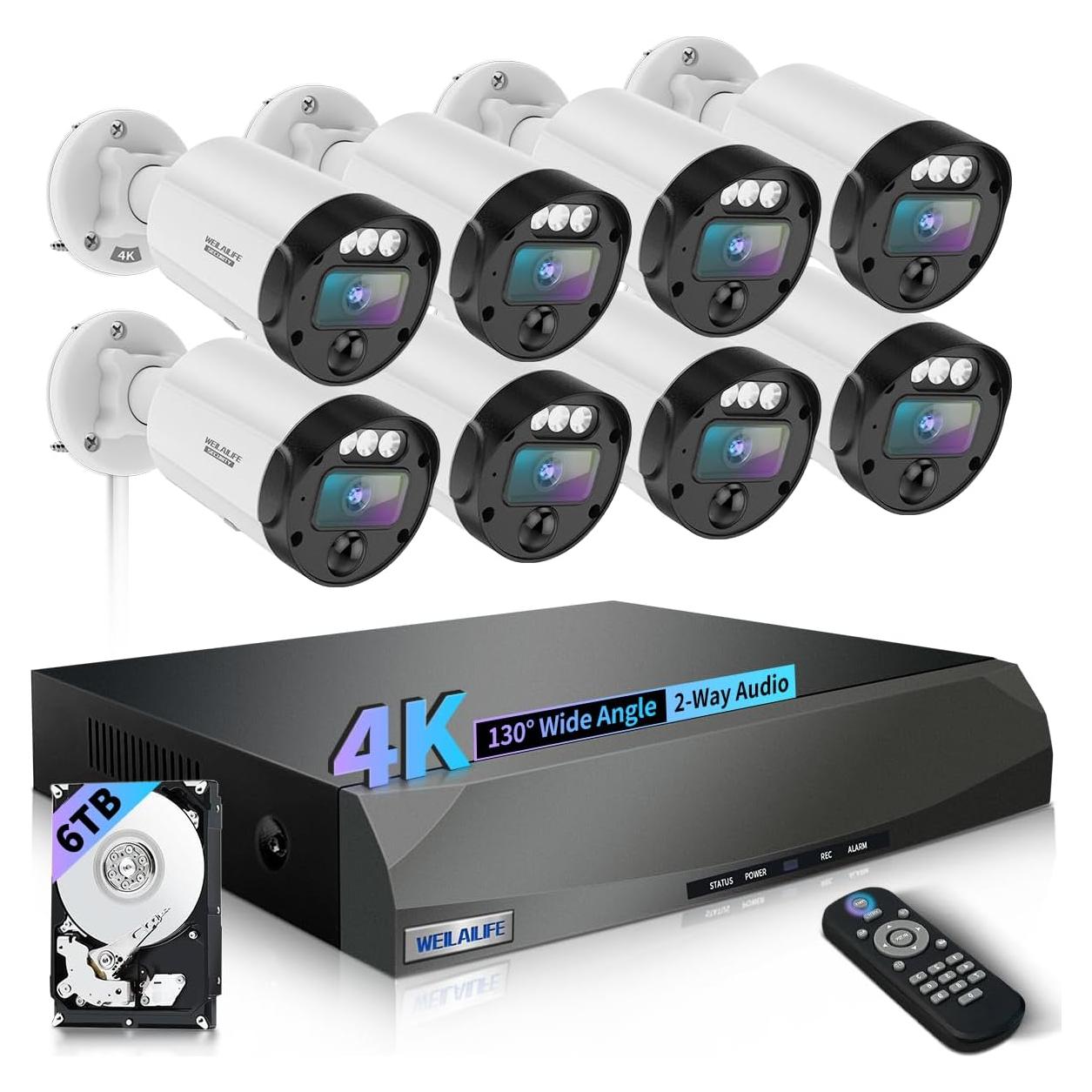 Sistema de Cámara de Seguridad PoE WEILAILIFE 8MP 130° Gran Angular