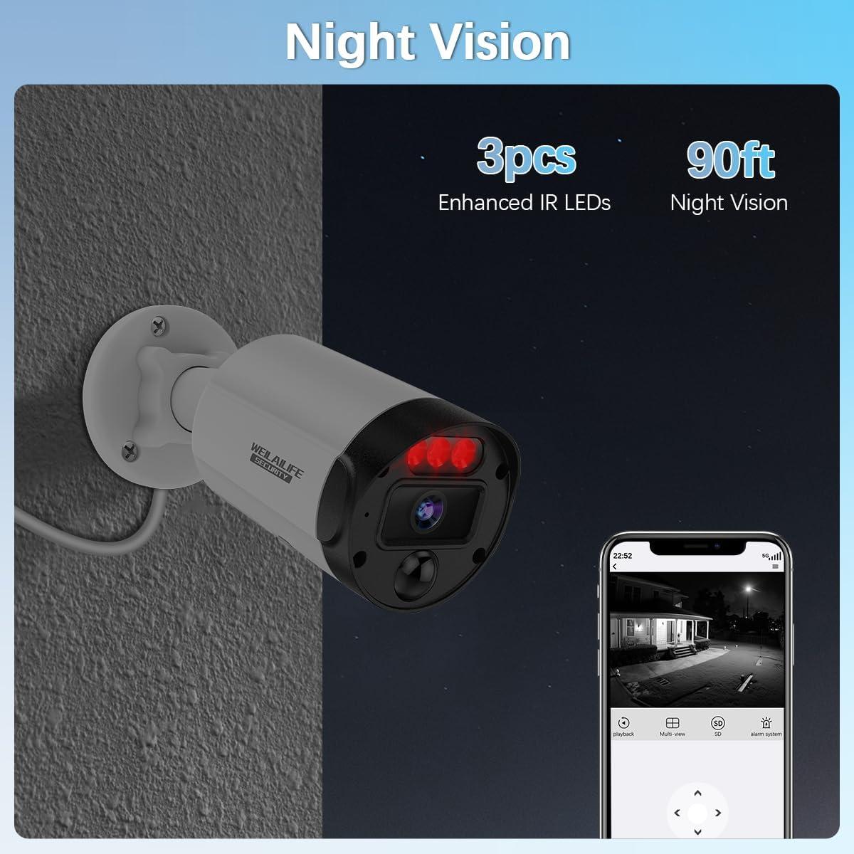 Sistema de Cámara de Seguridad PoE WEILAILIFE 8MP 130° Gran Angular