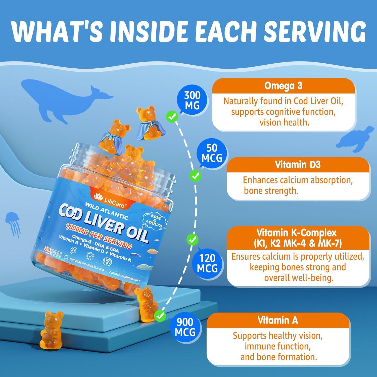 Gomitas de Aceite de Hígado de Bacalao LILICARE 1000mg 120 Unidades