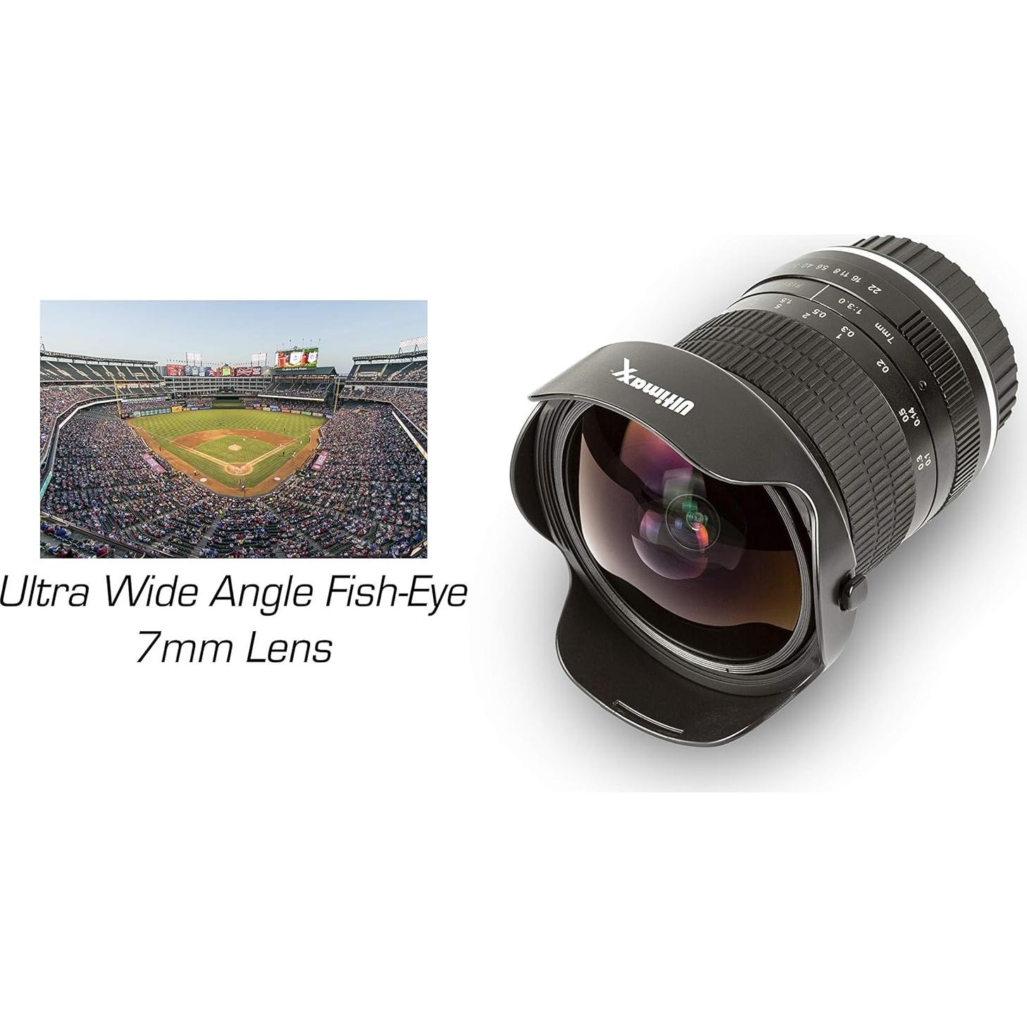 Lente Fisheye Asférico HD 7mm f/3 Ultimaxx para cámaras E