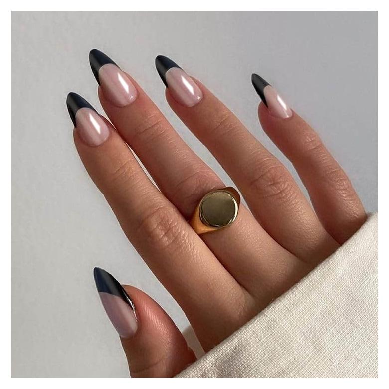 Uñas Postizas Stiletto LY LANYOS 24 Pcs Punta Negra Aurora