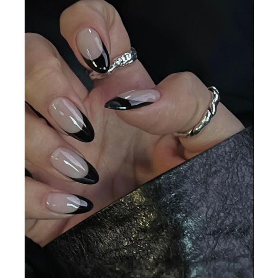 Uñas Postizas Stiletto LY LANYOS 24 Pcs Punta Negra Aurora