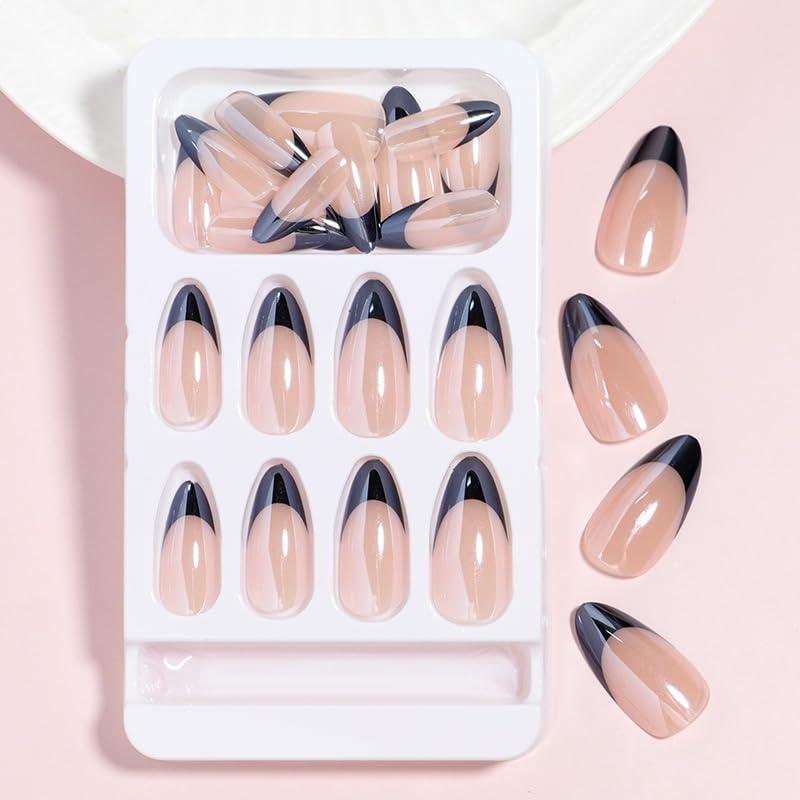 Uñas Postizas Stiletto LY LANYOS 24 Pcs Punta Negra Aurora