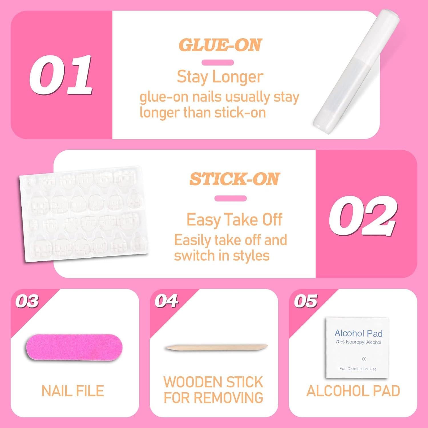 Uñas Postizas Stiletto LY LANYOS 24 Pcs Punta Negra Aurora