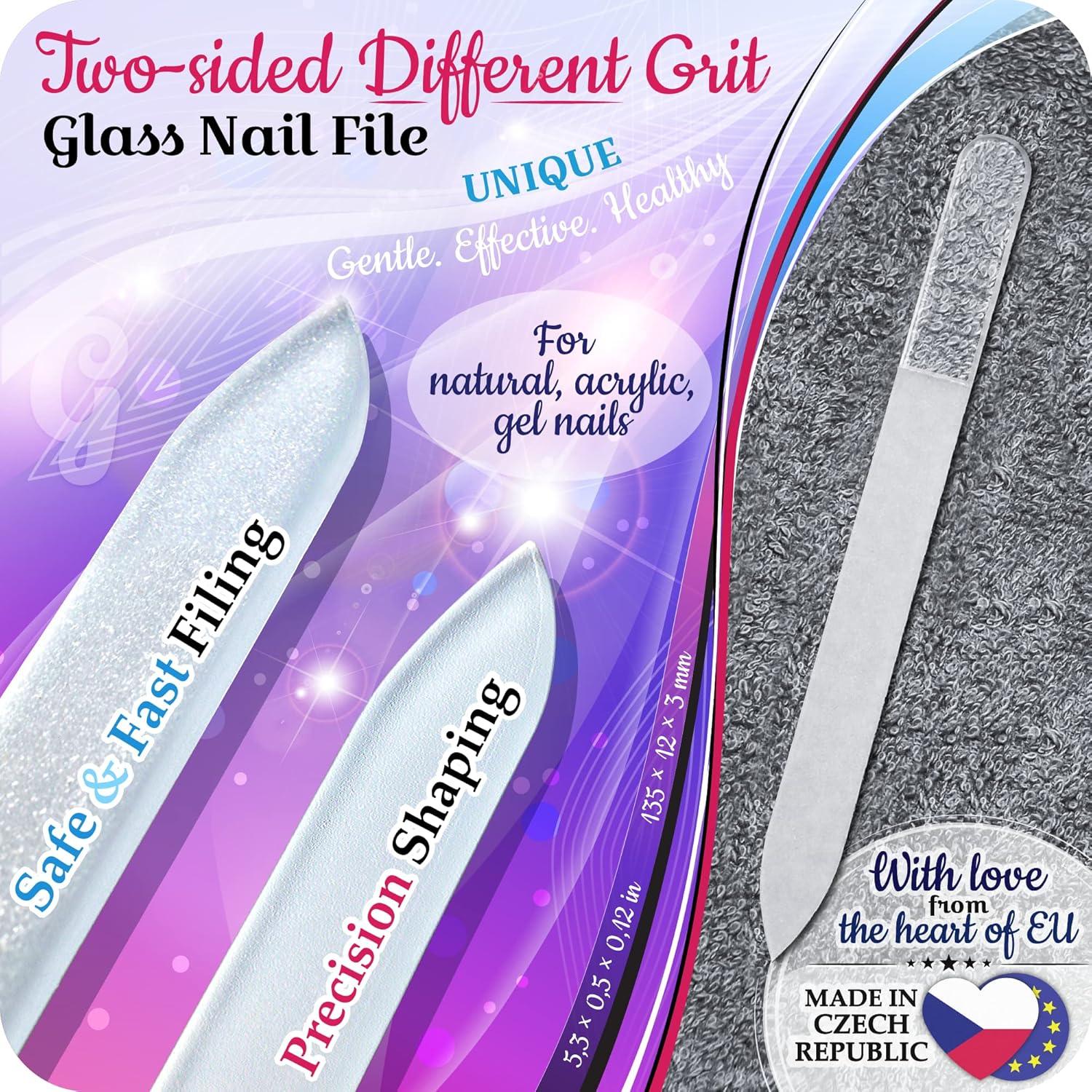 Lima de Uñas de Cristal Gladzy 3D - Doble Cara, 16cm