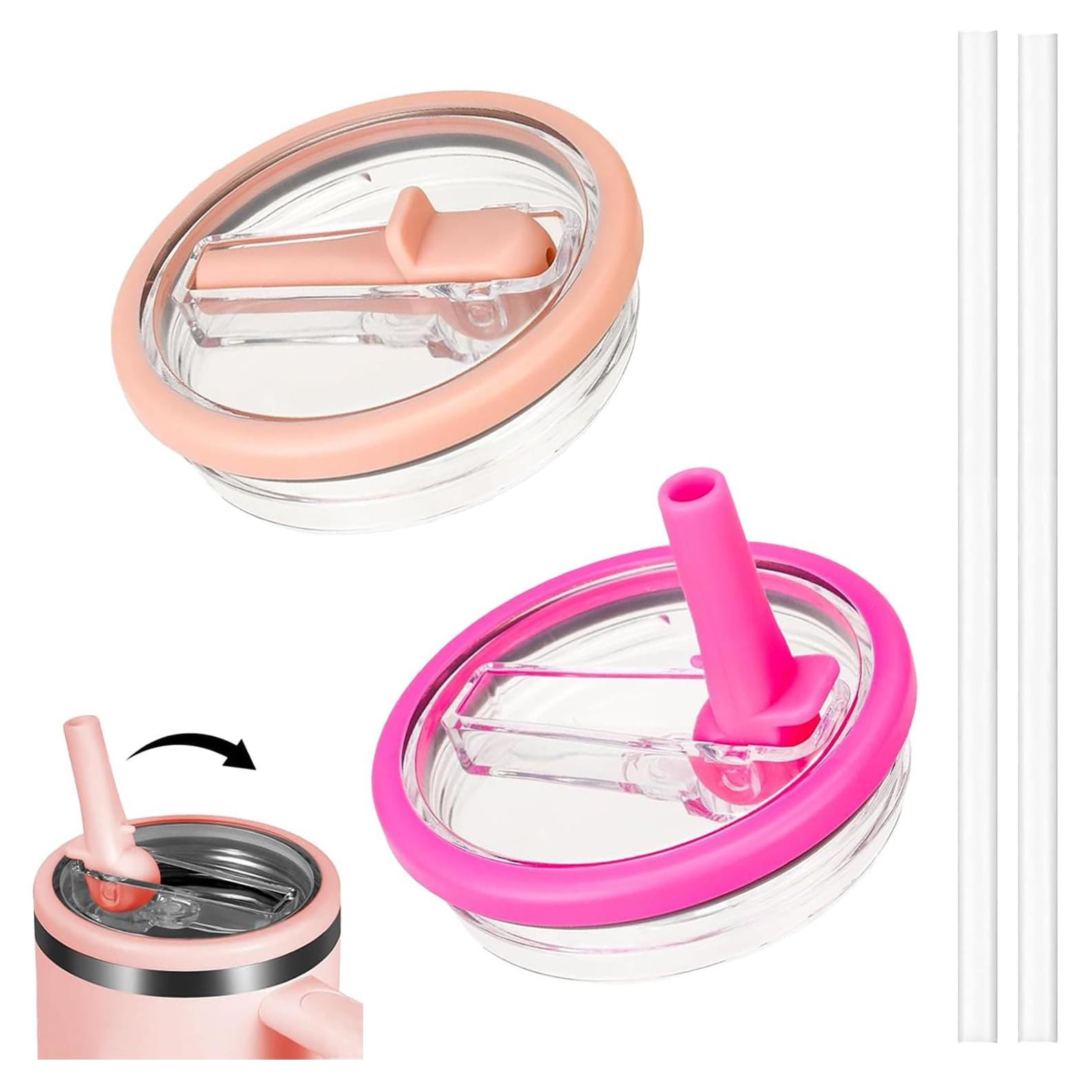 Paquete de 2 tapas de paja para vaso Stanley 40 oz - Rojo y Rosa