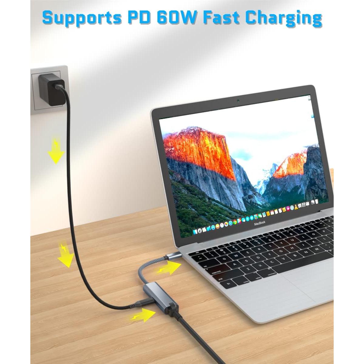 Adaptador Ethernet USB-C RUXELY a RJ45 con Carga 60W