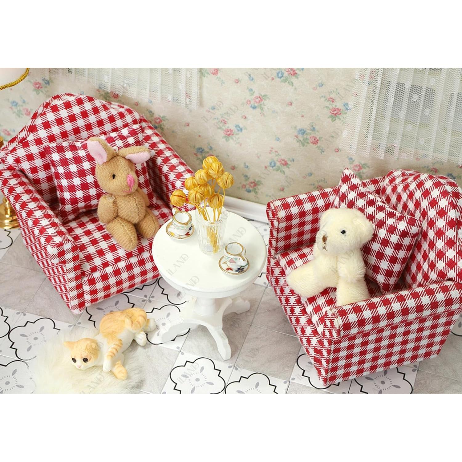 Juego de Muebles para Casa de Muñecas iLAND 1:12 Sofás y Mesa