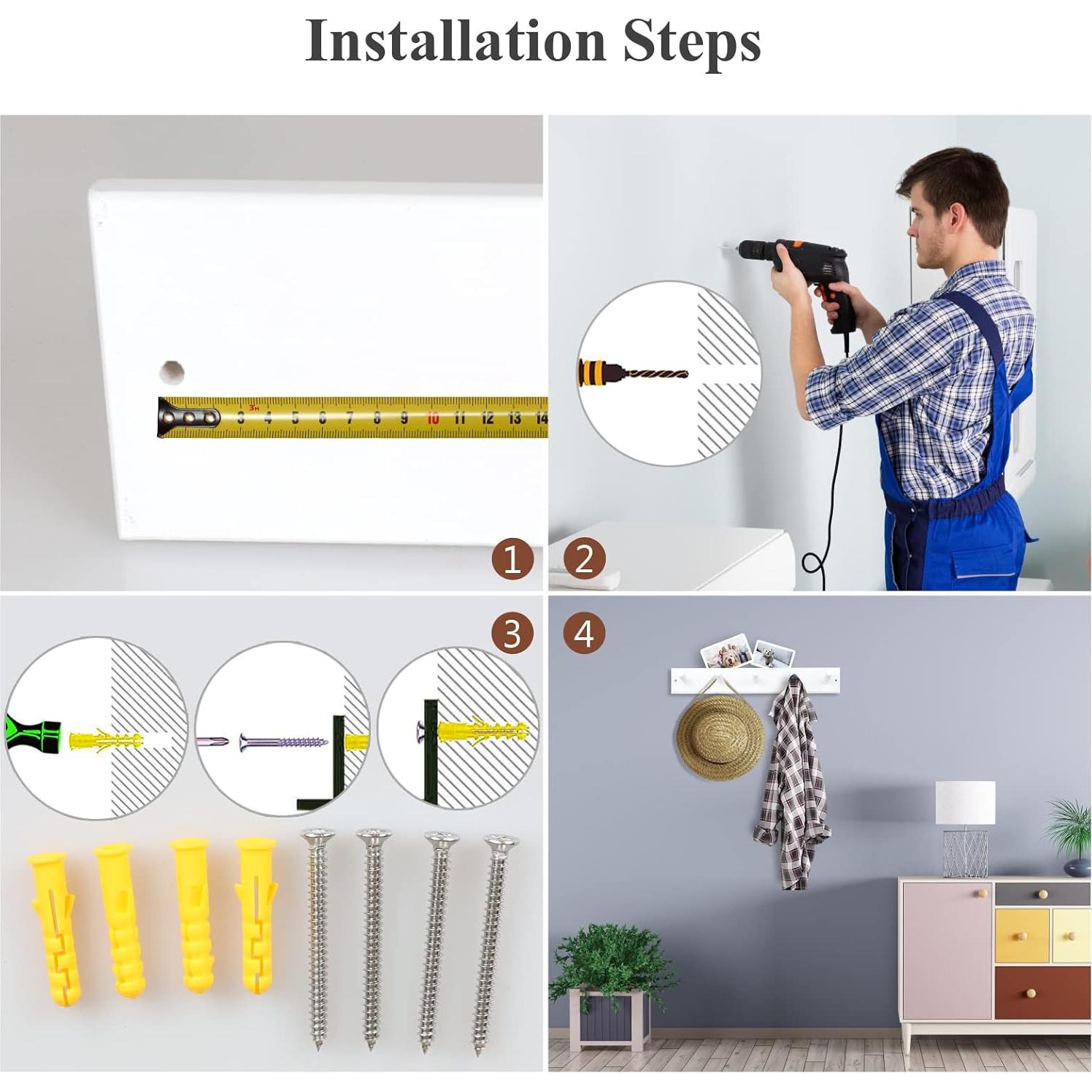 Perchero de Madera Horkmous Blanco 5 Ganchos 43.18 cm