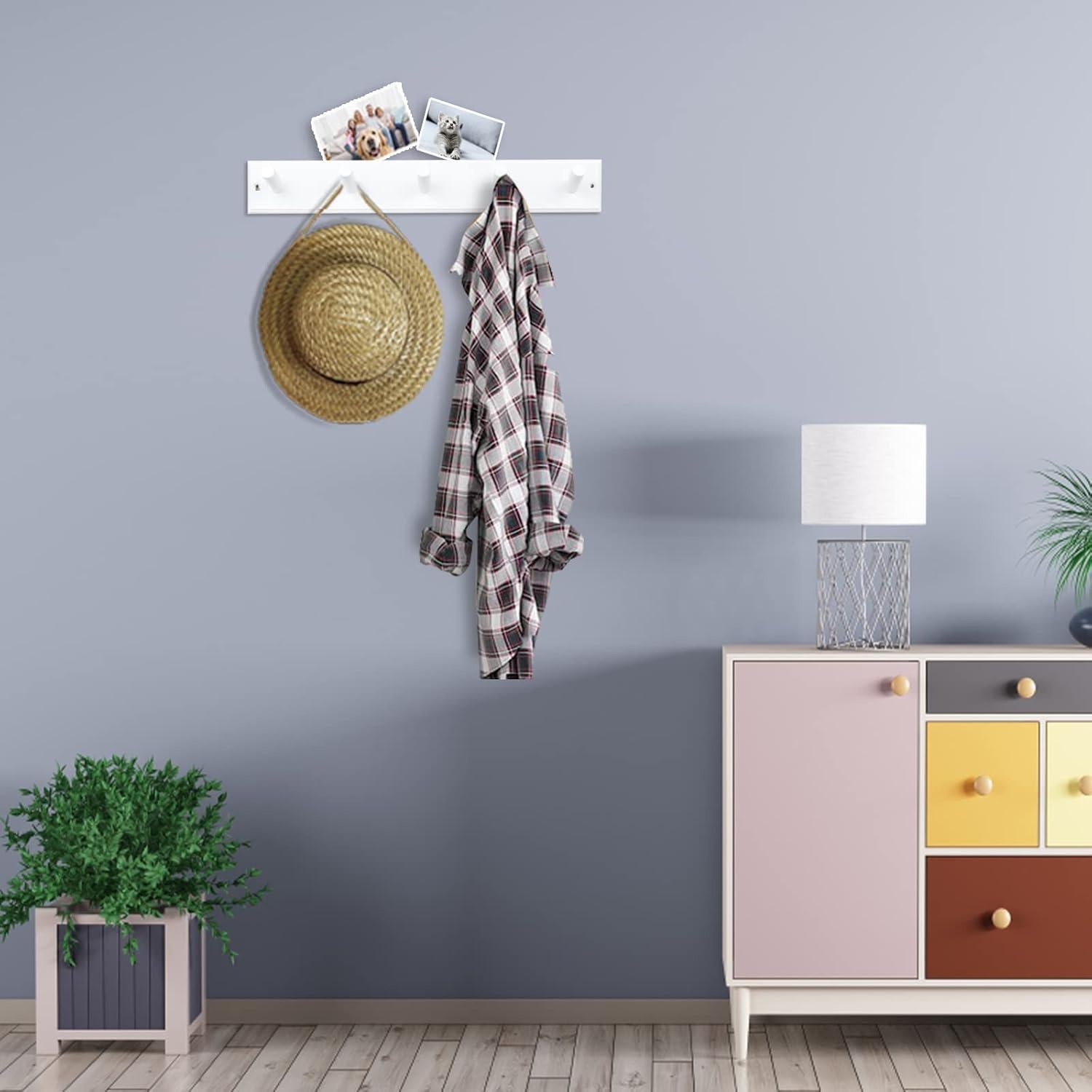 Perchero de Madera Horkmous Blanco 5 Ganchos 43.18 cm