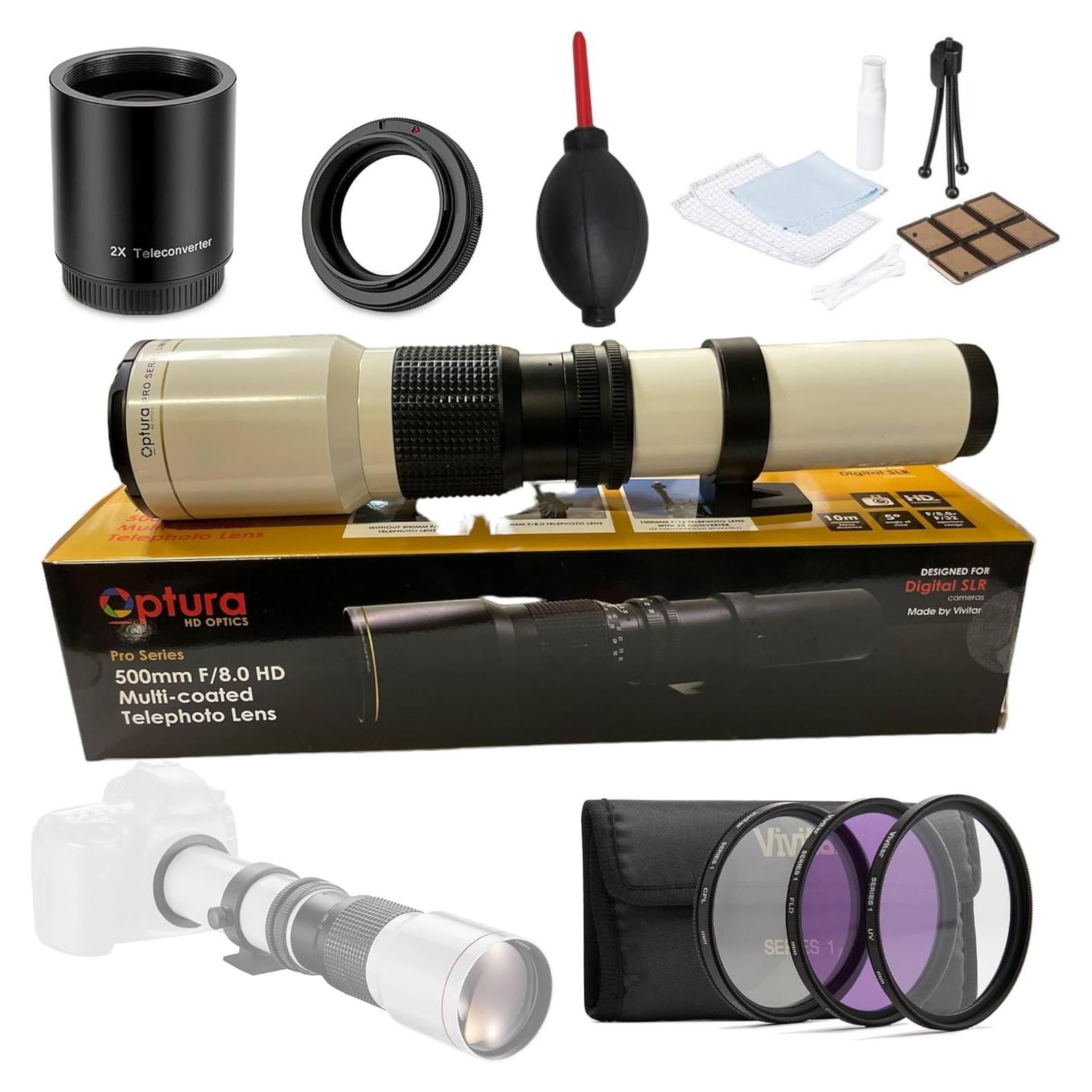 Lente Telefoto Manual OPTURA HD 500mm f/8 para Nikon DSLR