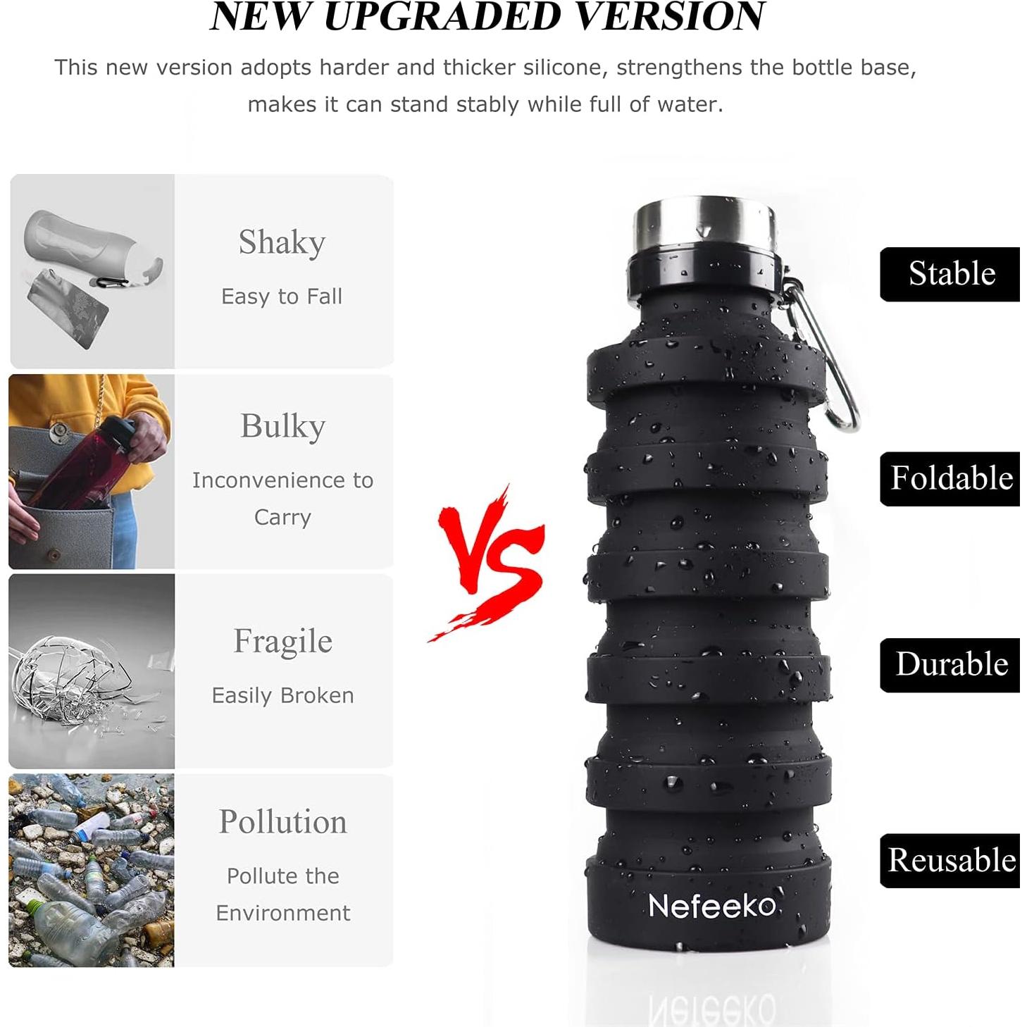 Botella de Agua Plegable Nefeeko 532ml Silicona a Prueba de Fugas