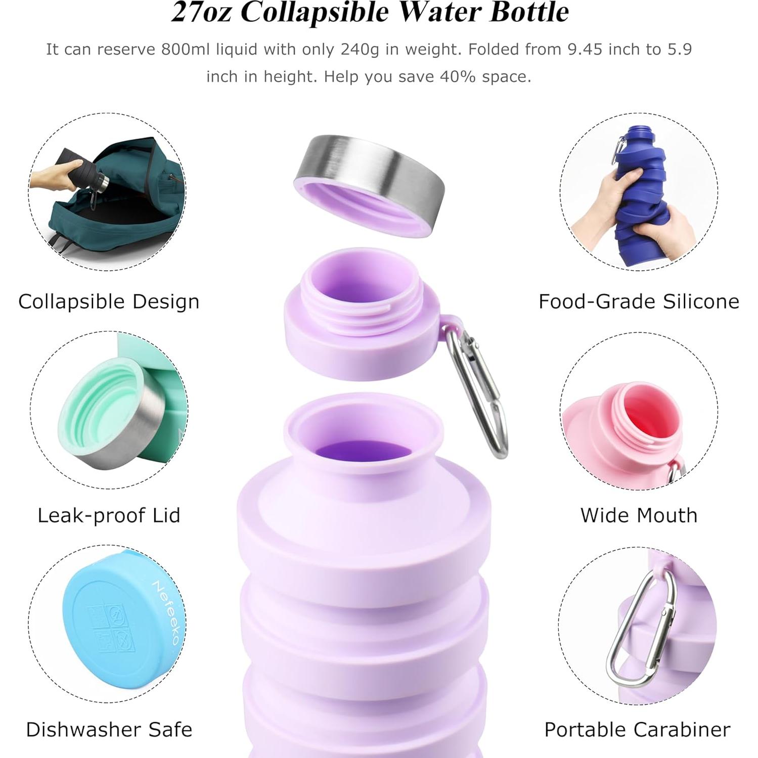 Botella de Agua Plegable Nefeeko 532ml Silicona a Prueba de Fugas