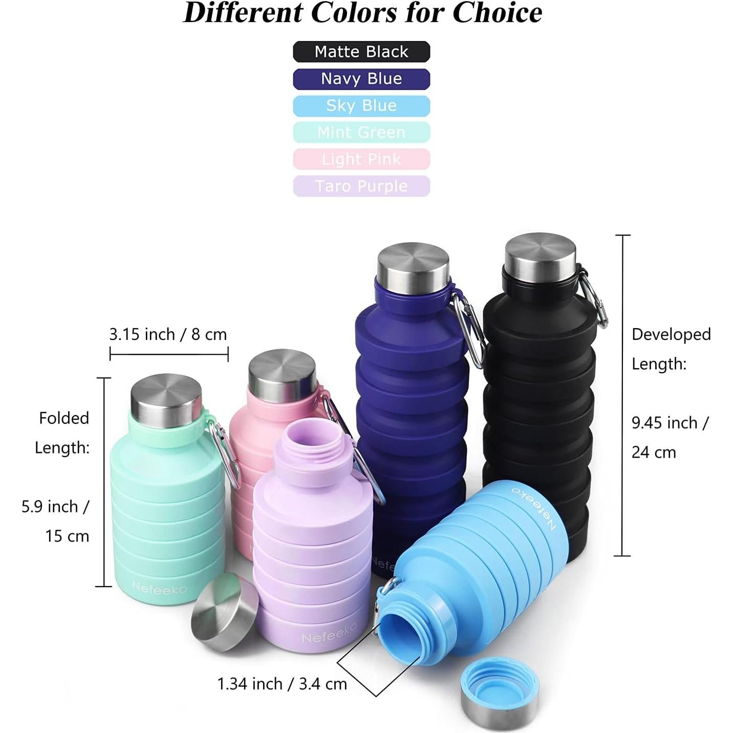 Botella de Agua Plegable Nefeeko 532ml Silicona a Prueba de Fugas