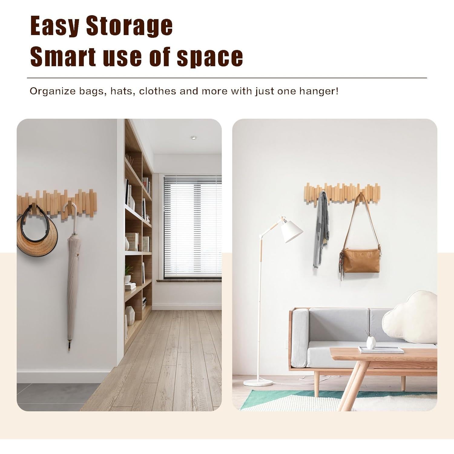 Perchero de Madera Haya Acsigesn 7 Ganchos Plegables Moderno