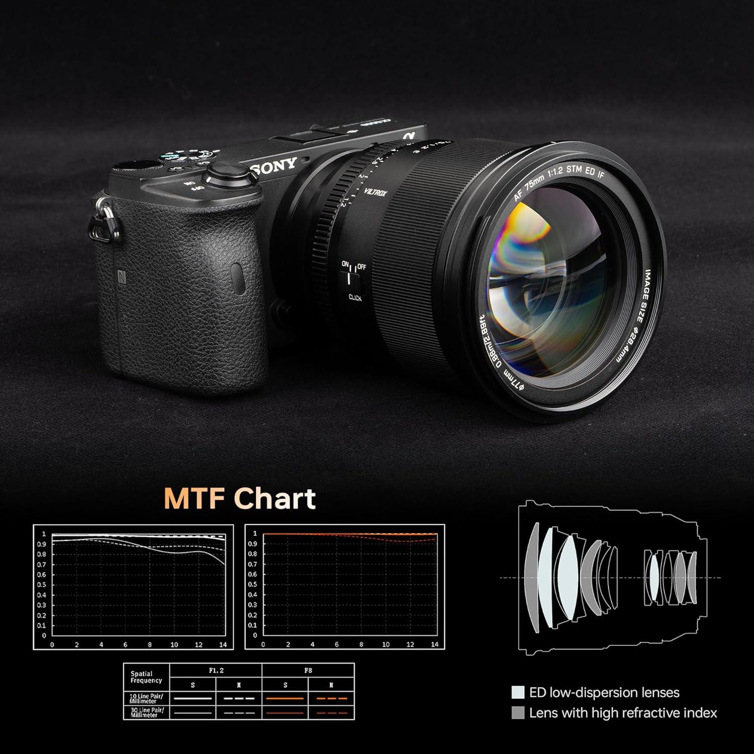 Lente VILTROX 75mm F1.2 E + Filtro 77mm para Sony
