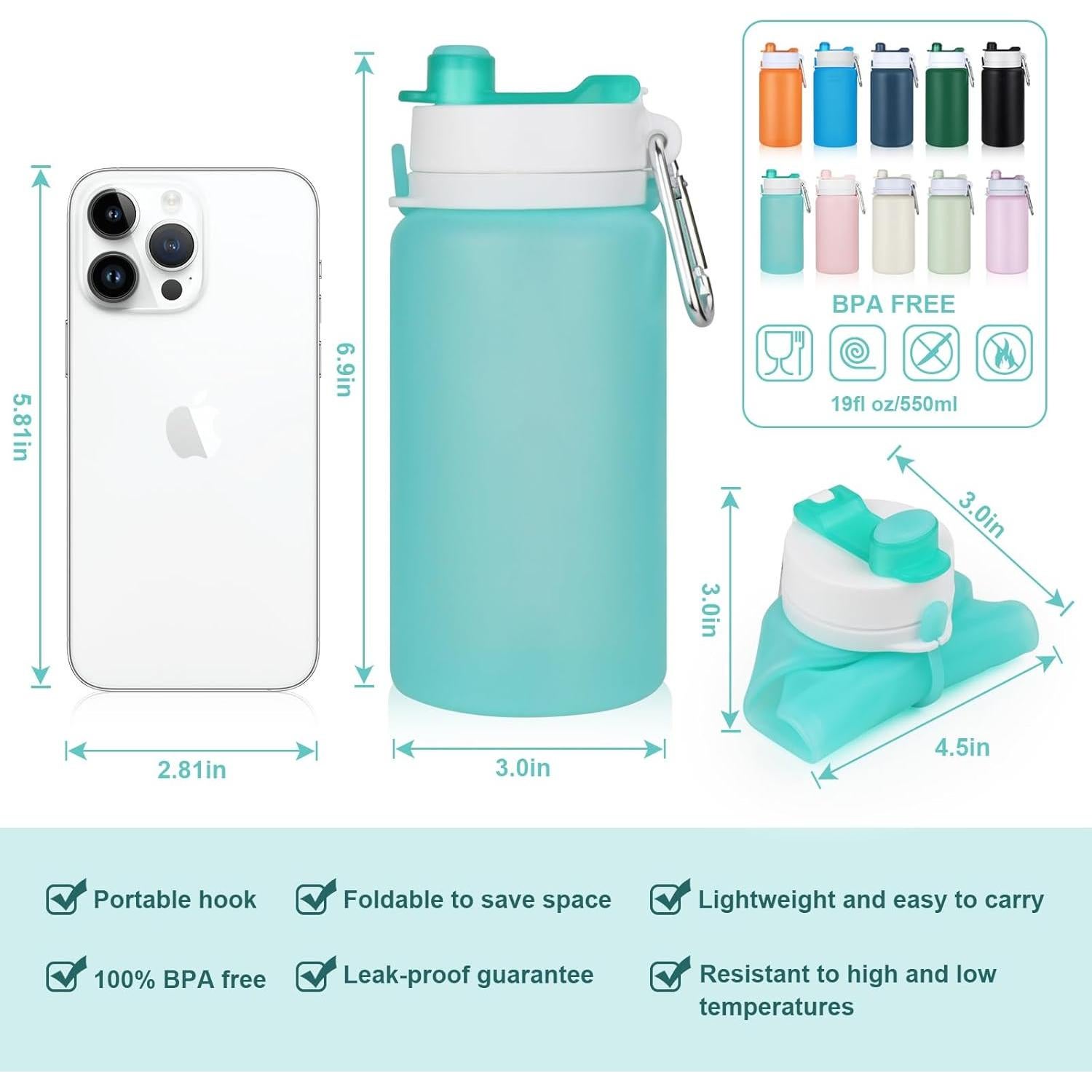 Botella de Agua Plegable PLTCAT 550ml A Prueba de Fugas