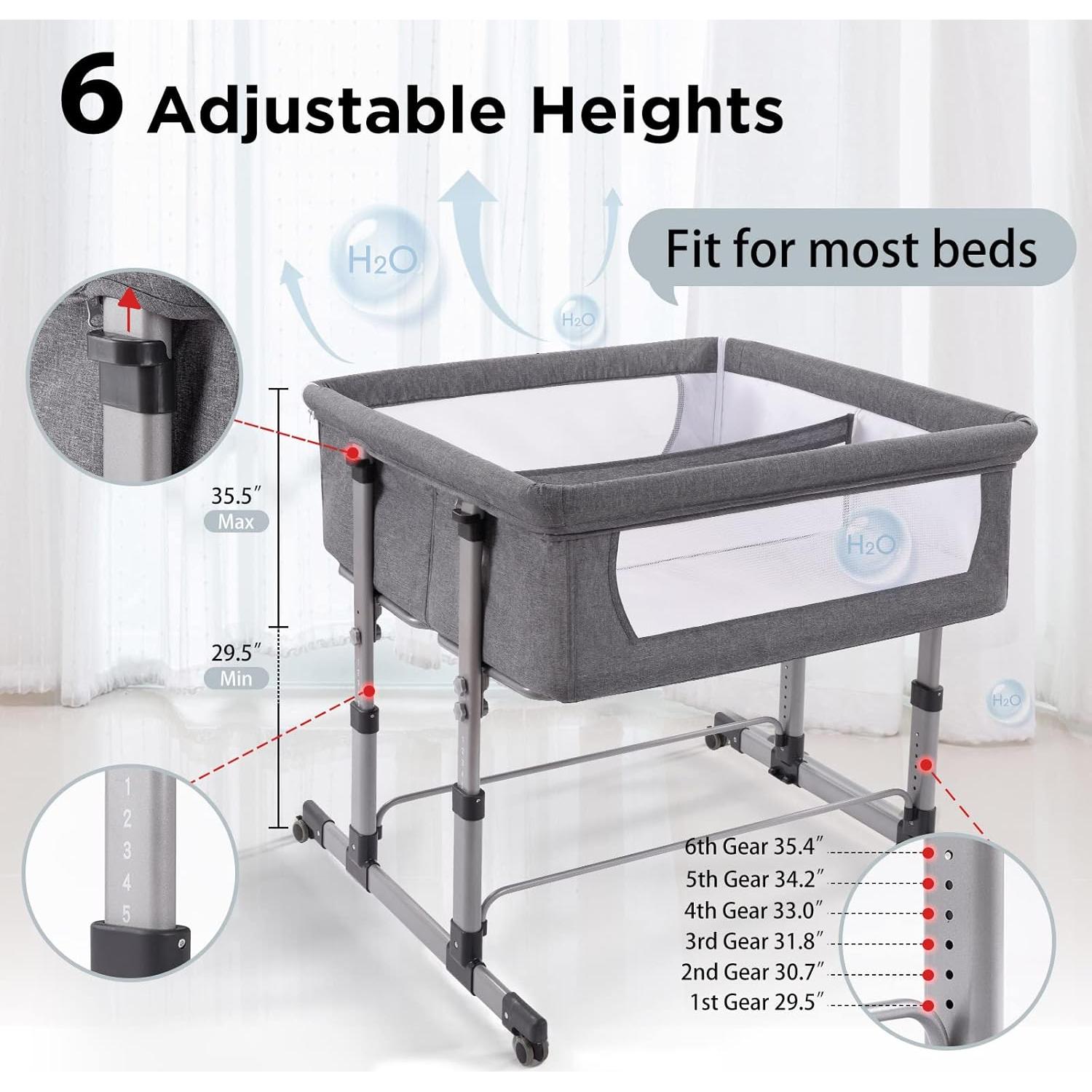 Cuna Gemela Ihoming Co-Sleeper Ajustable Gris 95x90 cm