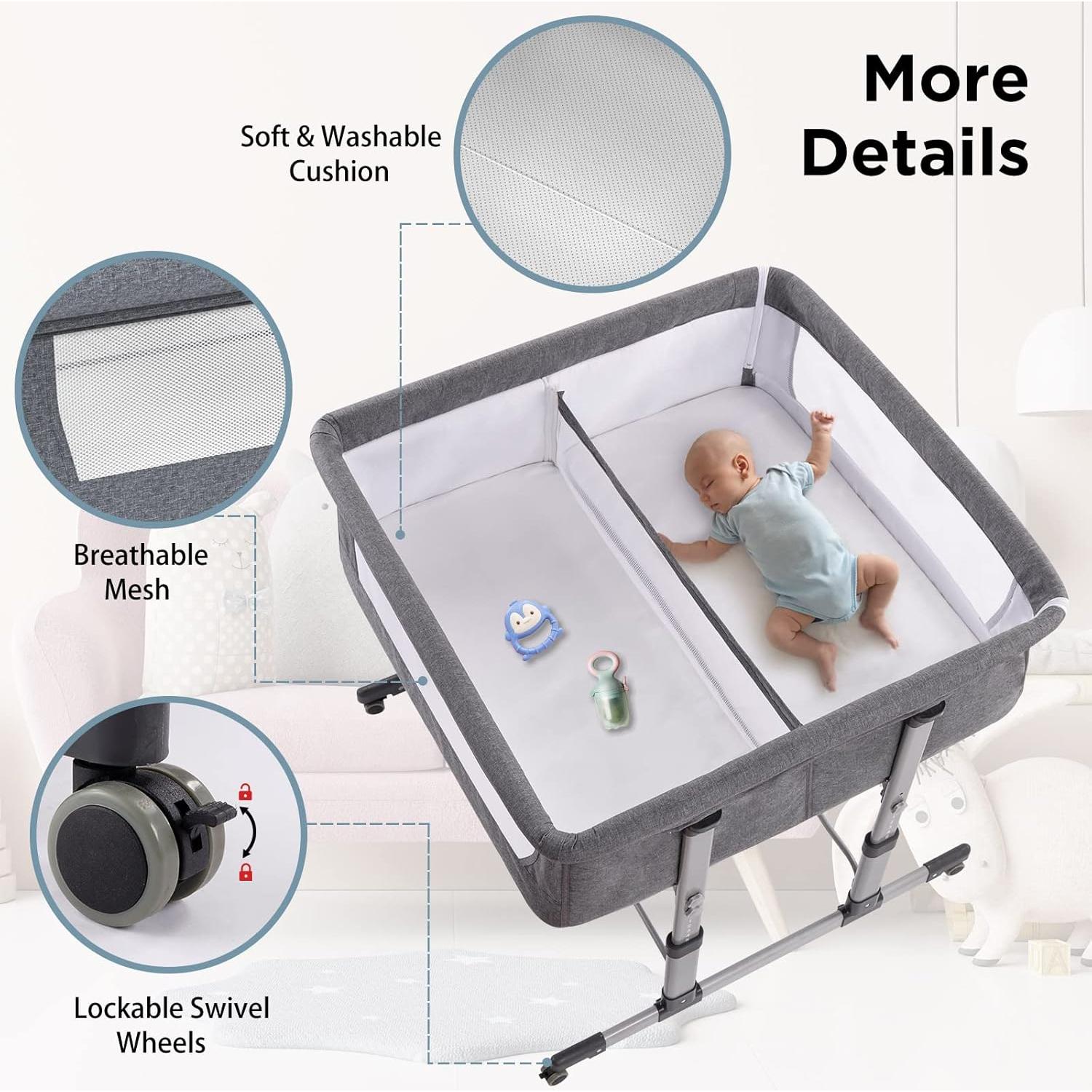 Cuna Gemela Ihoming Co-Sleeper Ajustable Gris 95x90 cm