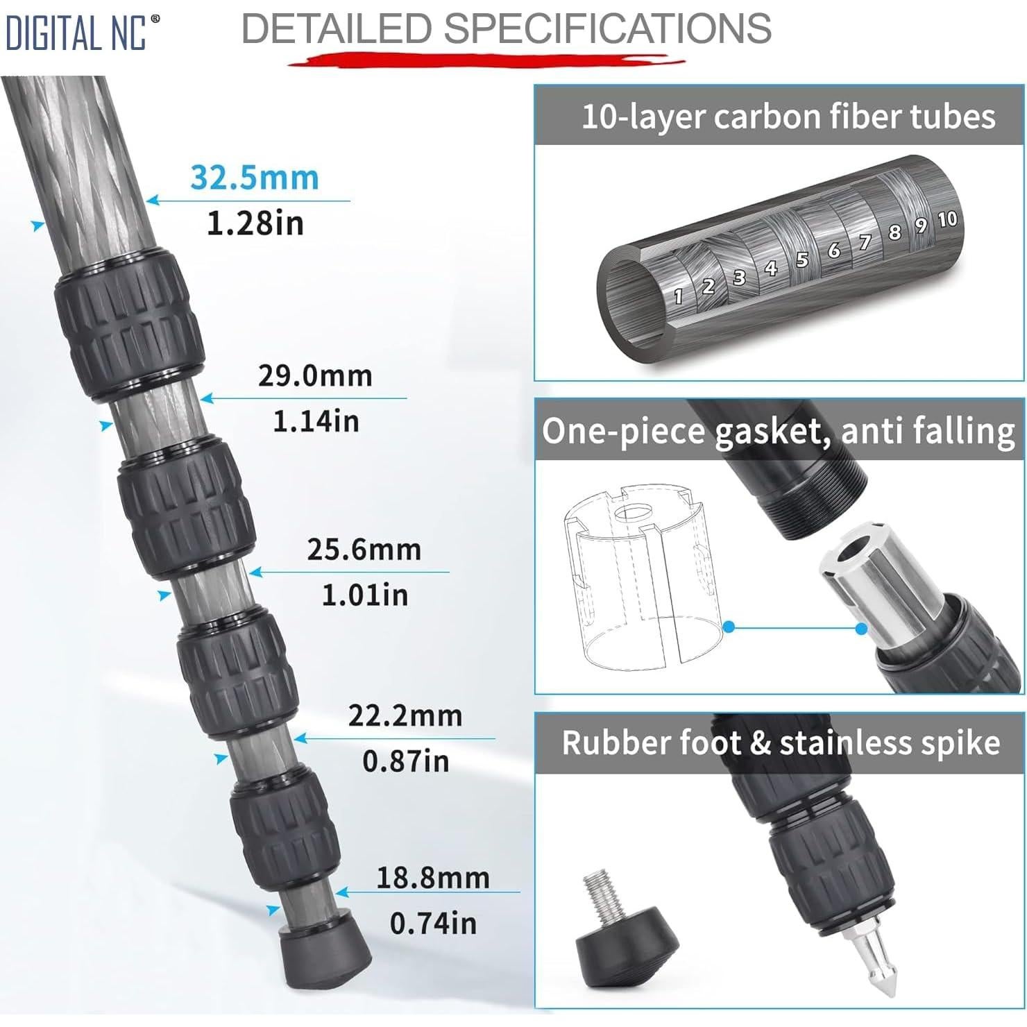 Monopod de Carbono Digital Nc 66.9" 12 kg para Ricoh GR IV