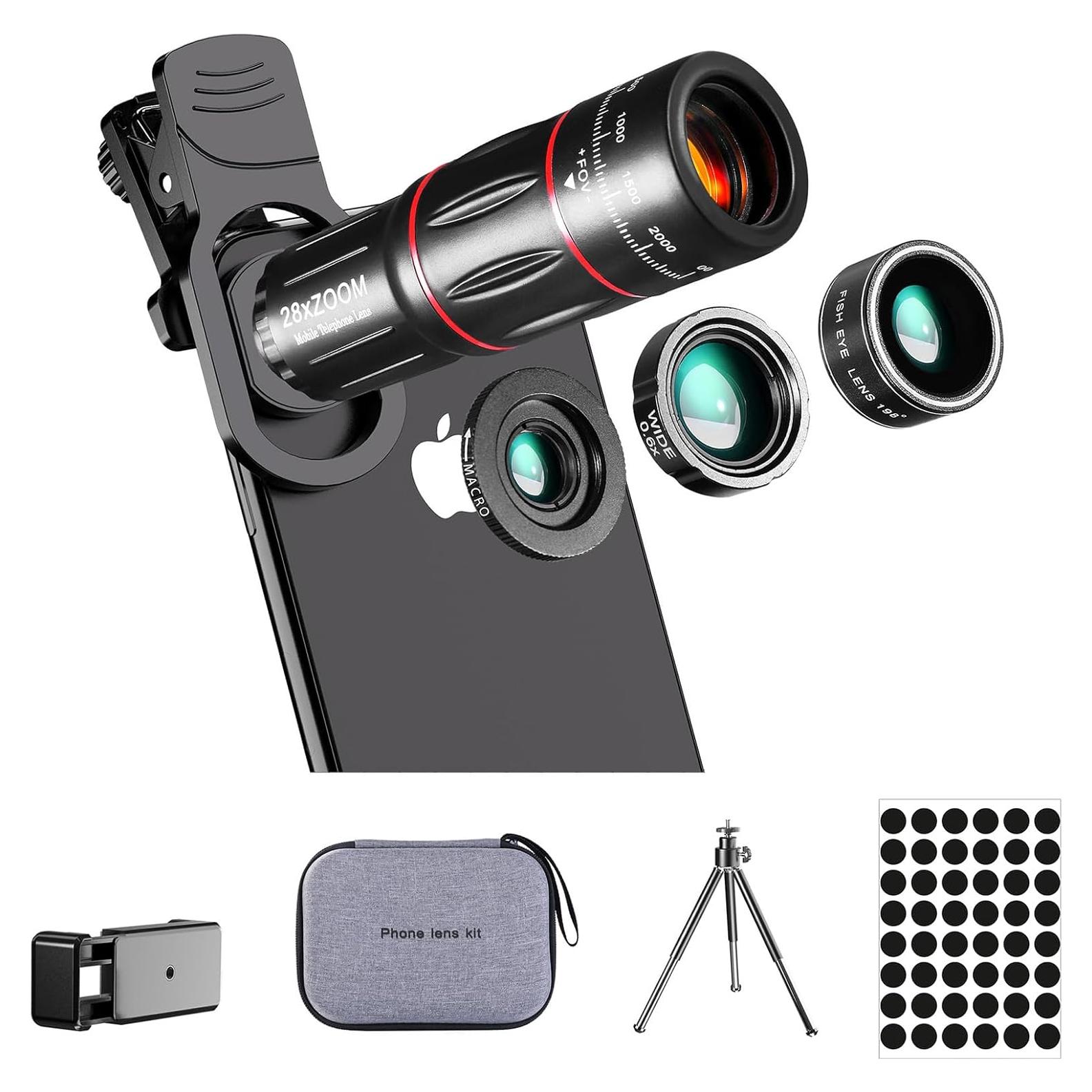 Kit de Lentes para Teléfono BNIFI 4 en 1 Telefoto 28X Macro 20X