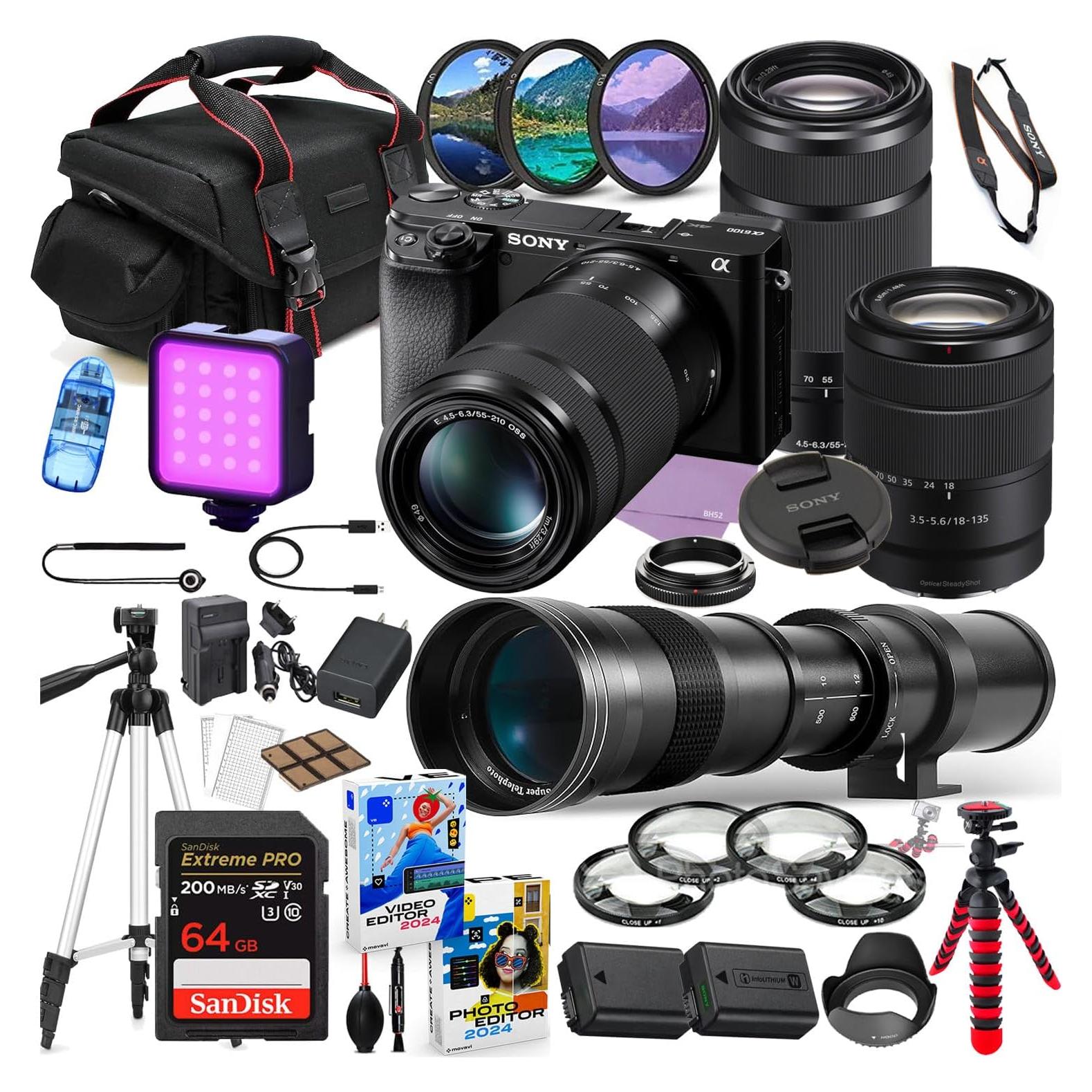 Cámara Sin Espejo Sony a6100 con Lentes 18-135mm y 55-210mm