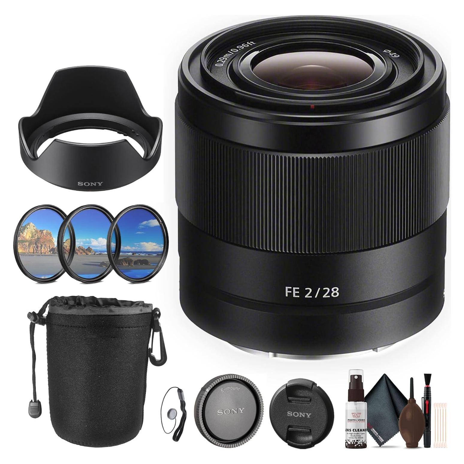 Lente Sony FE 28mm f/2 + Kit de Filtros 49mm + Funda