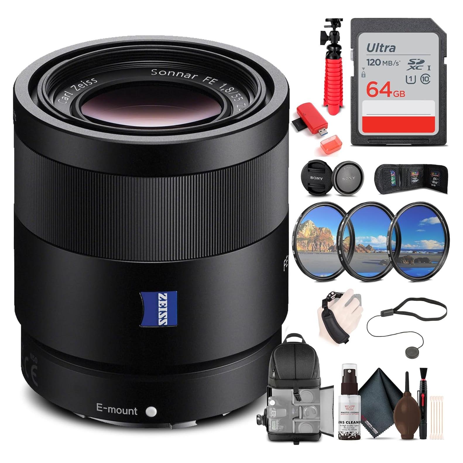 Lente Sony Sonnar T FE 55mm f/1.8 ZA + Kit de Filtros y Mochila