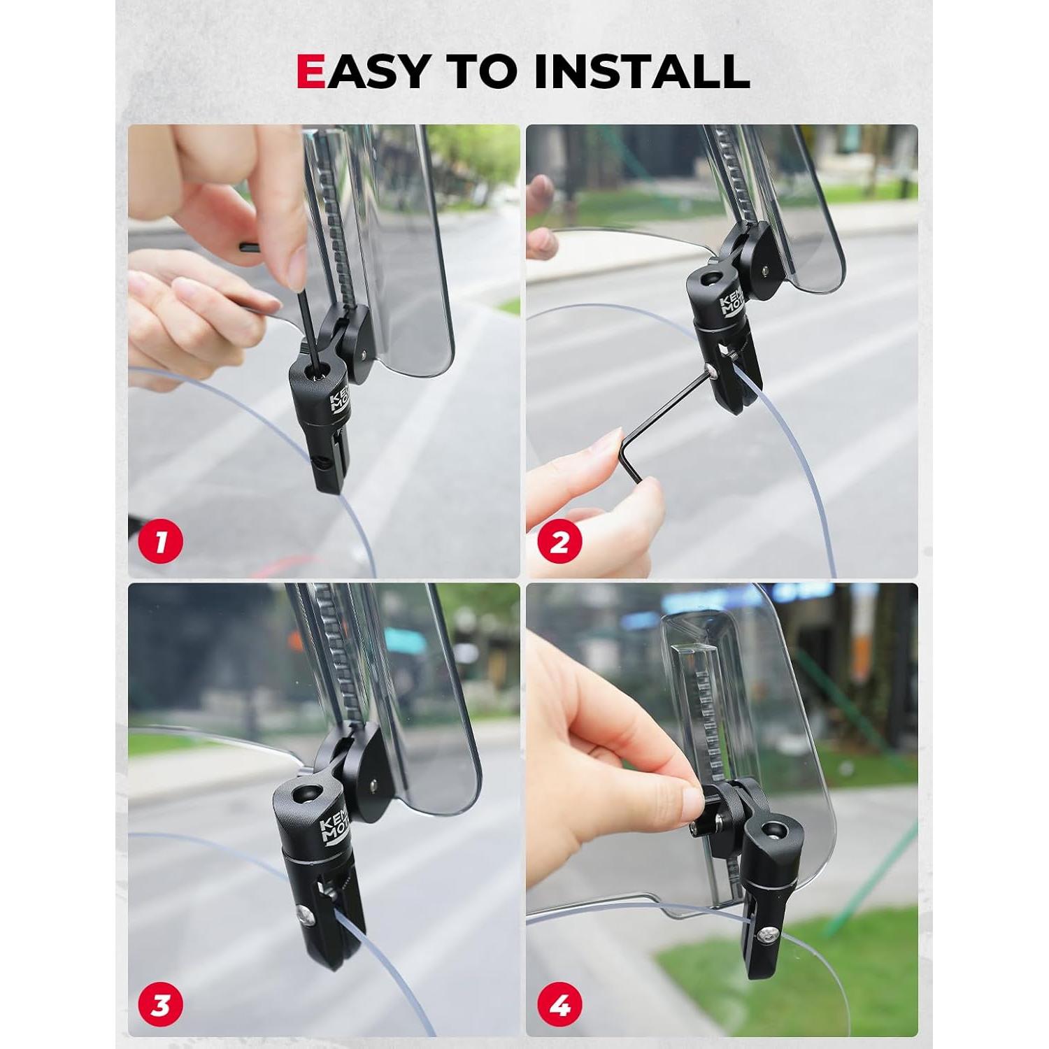 KEMIMOTO Parabrisas de Motocicleta Ajustable de Aluminio Gris Humo