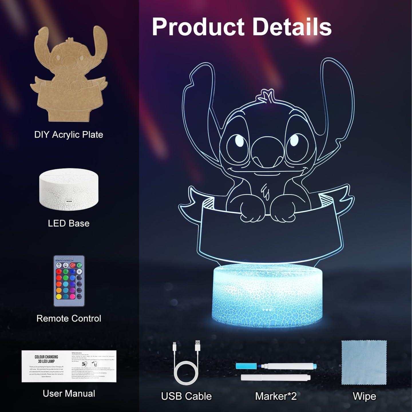 Luz Nocturna 3D Personalizada Hoofun con Control Remoto 16 Colores