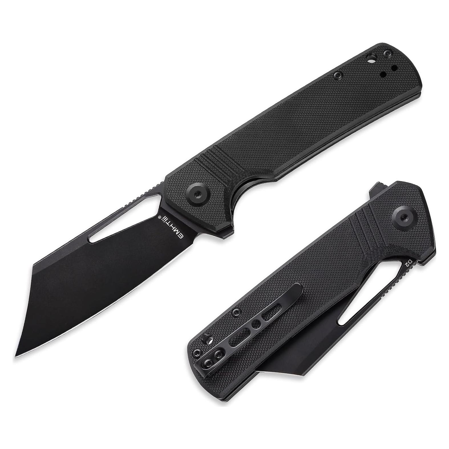 Cuchillo Plegable EMHTiii de Acero D2 9cm Hoja Negra EDC