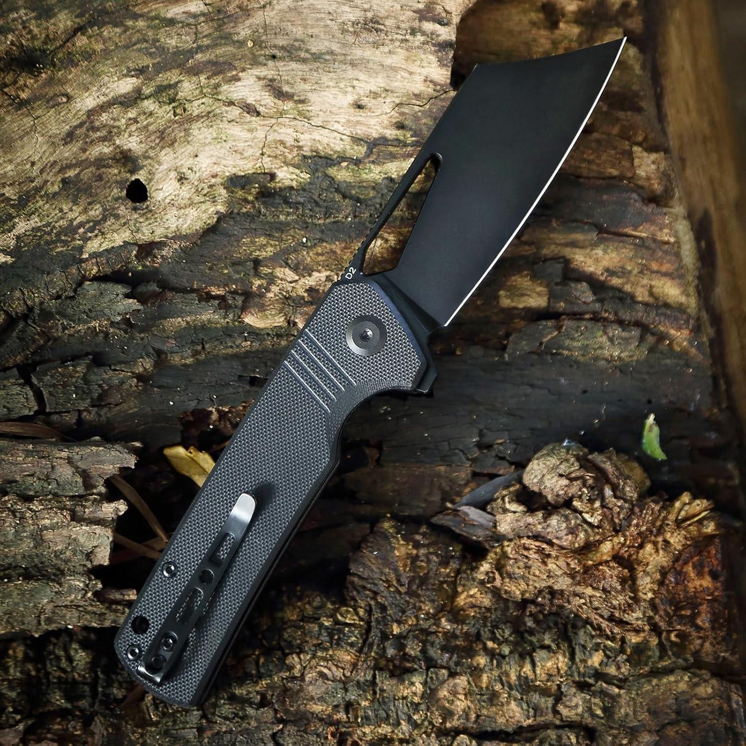 Cuchillo Plegable EMHTiii de Acero D2 9cm Hoja Negra EDC